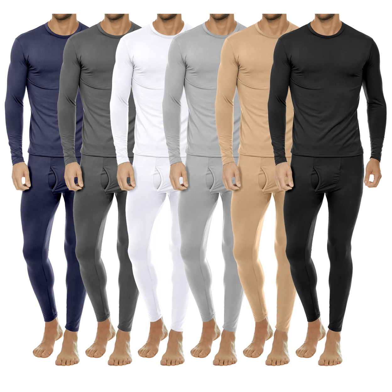 2-Pieces: Men's Winter Warm Fleece Lined Thermal Underwear Set For Cold Weather - White, Small