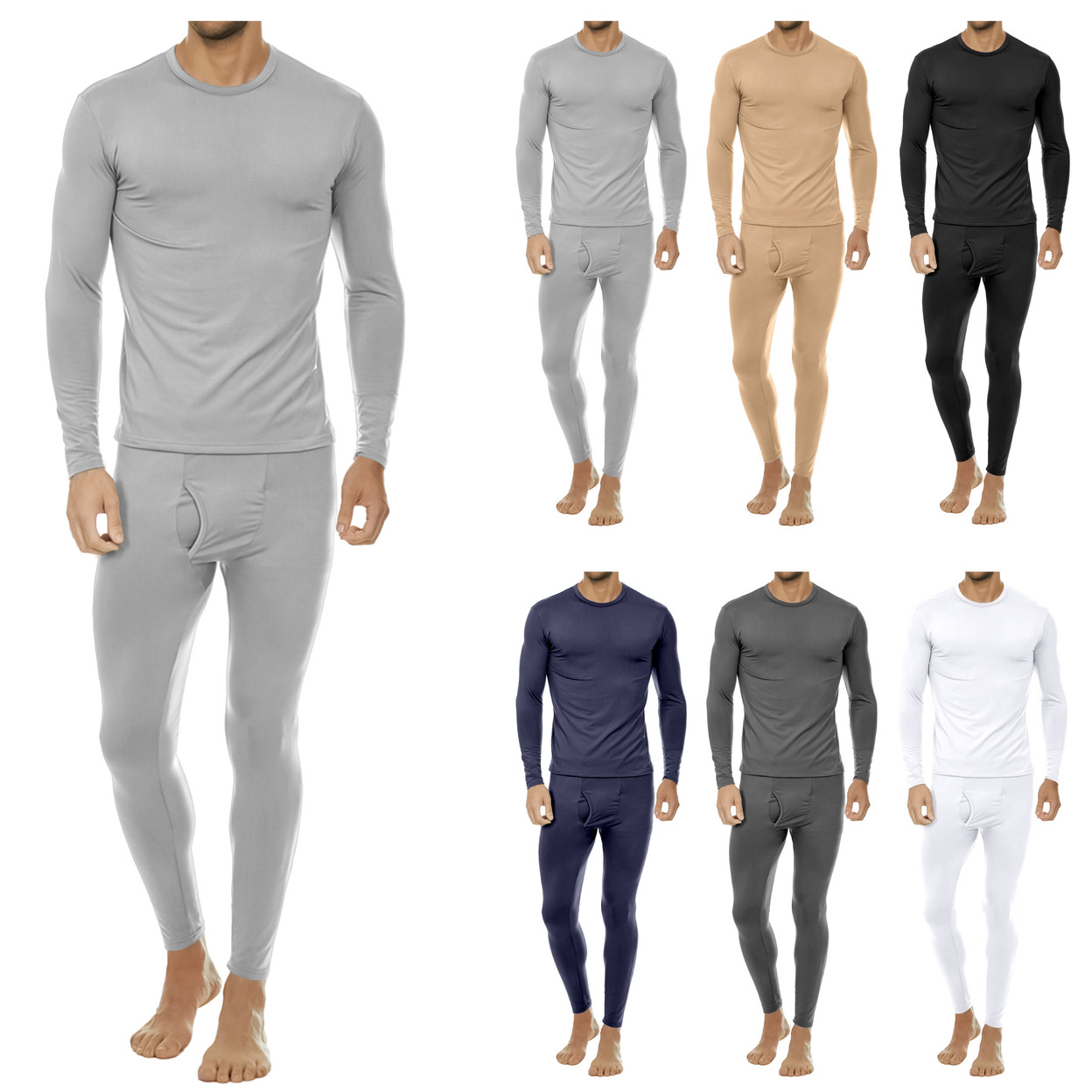 2-Sets: Men's Winter Warm Fleece Lined Thermal Underwear Set For Cold Weather - Grey&grey, Medium