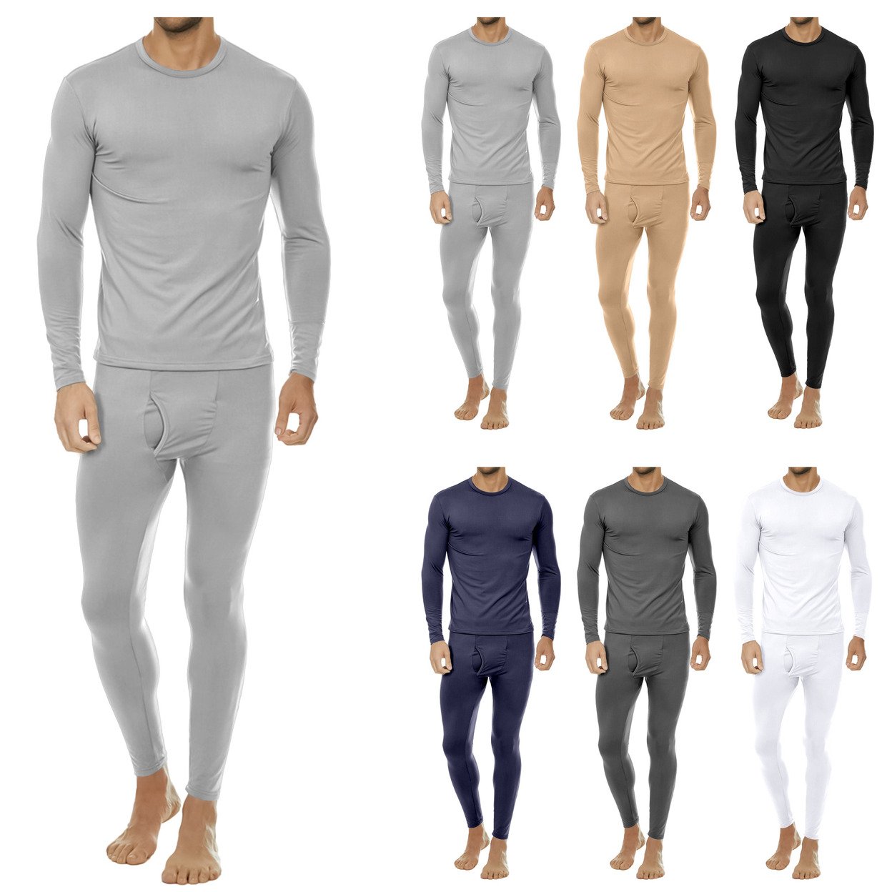 2-Sets: Men's Winter Warm Fleece Lined Thermal Underwear Set For Cold Weather - Black&white, Small