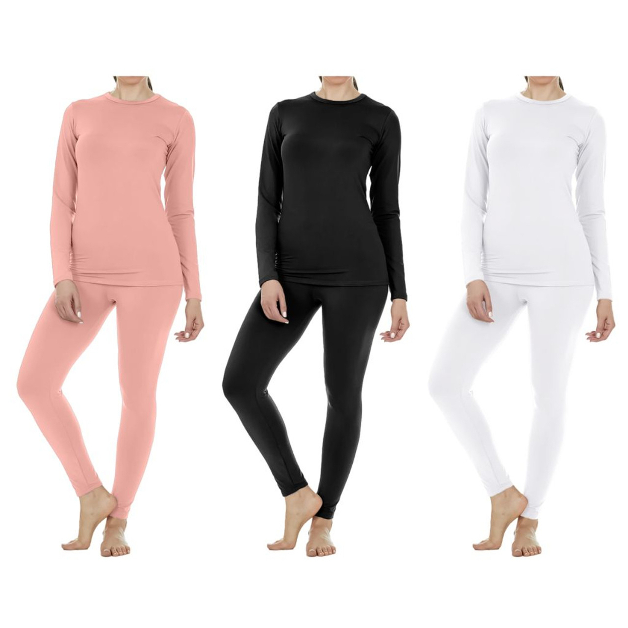 3-Sets: Women's Fleece Lined Winter Warm Soft Thermal Sets For Cold Weather - Small