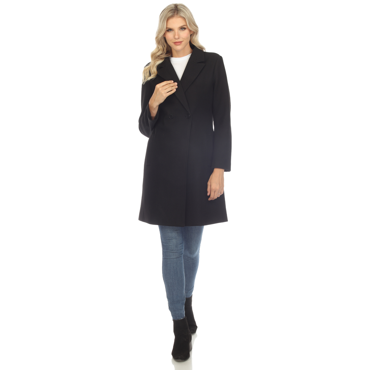 White Mark Women's Long Sleeve Classic Double-Breasted Walker Coat - Black, Small