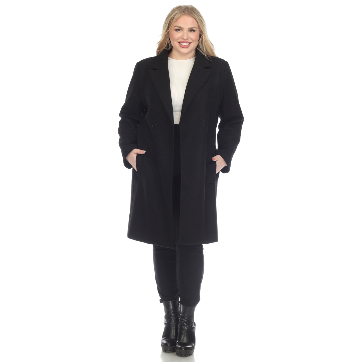 White Mark Women's Long Sleeve Classic Double-Breasted Walker Coat - Black, Small