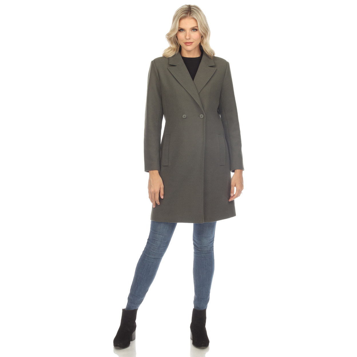 White Mark Women's Long Sleeve Classic Double-Breasted Walker Coat - Olive, X-Large