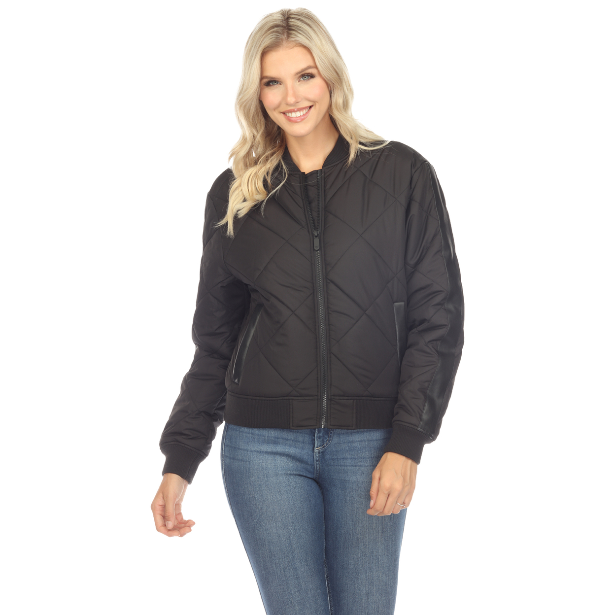White Mark Women's Quilted Puffer Bomber Jacket - Black, X-large
