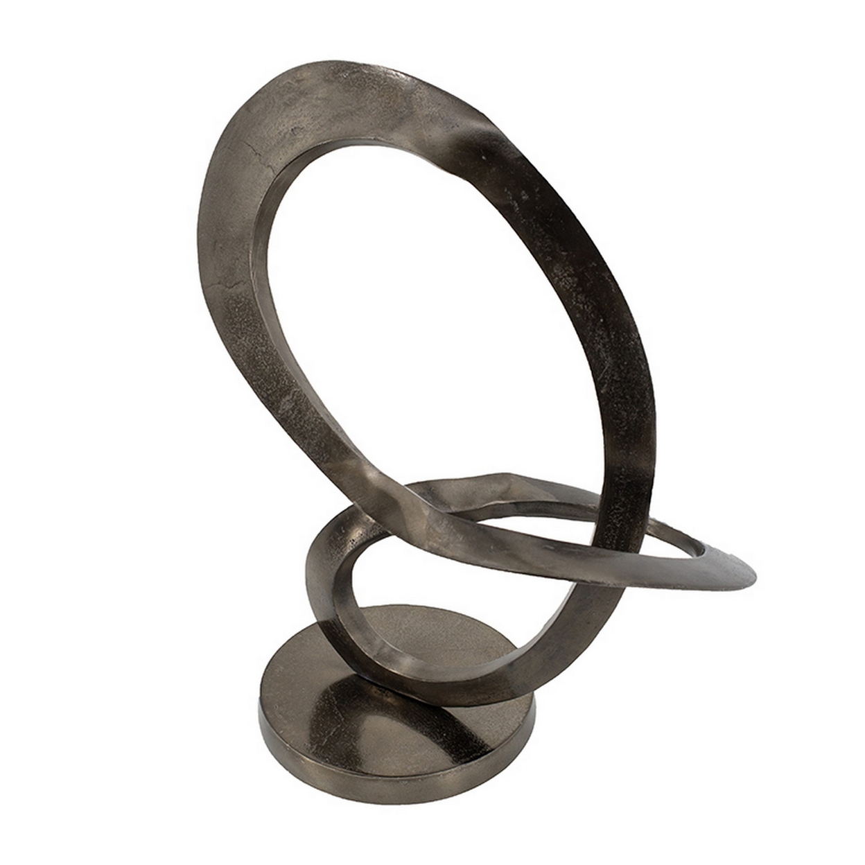 17 Inch Modern Sculpture, Black Aluminum, Tabletop Decor Loop, Round Base- Saltoro Sherpi