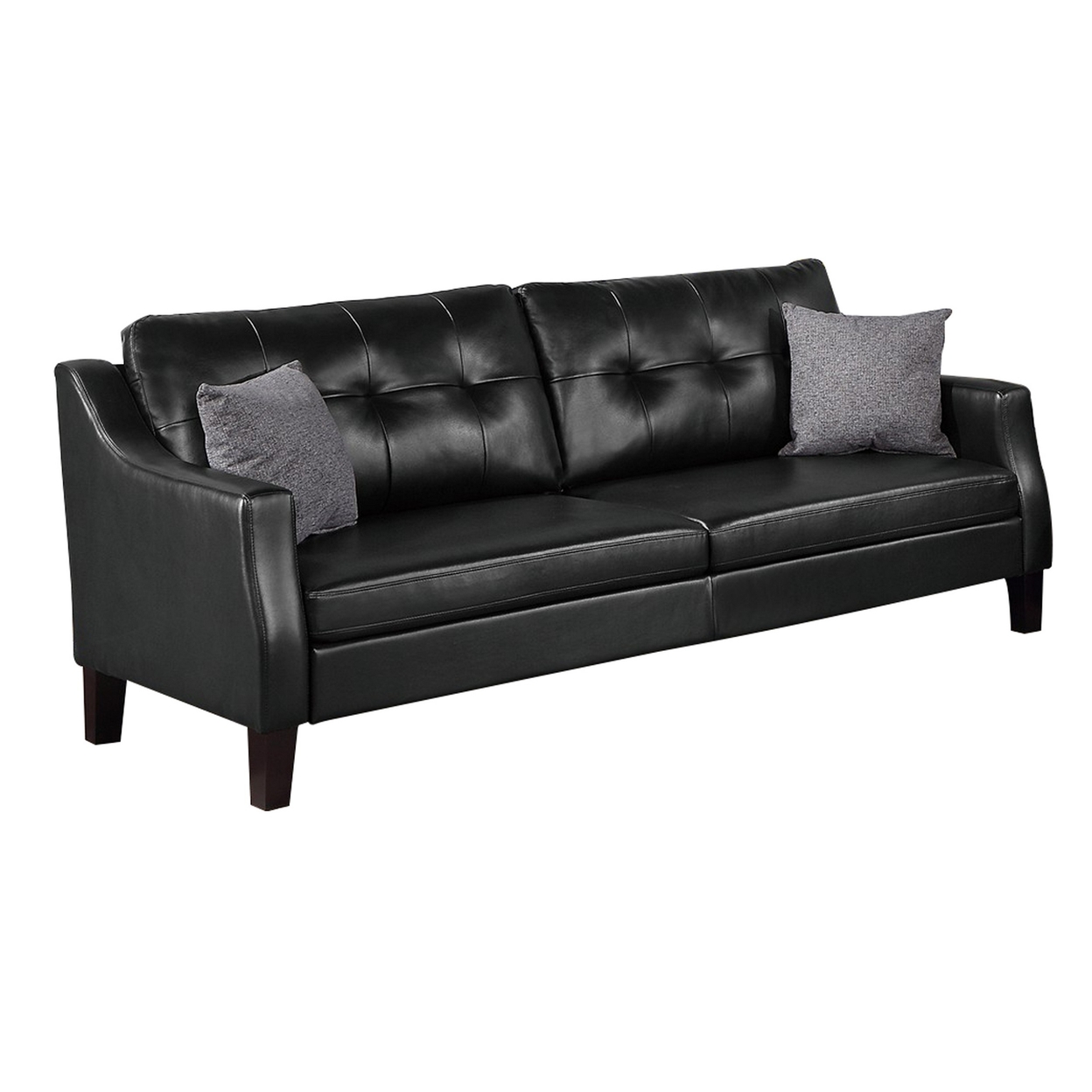 Hera 2 Piece Sofa And Loveseat Set, 4 Pillows, Classic Black Faux Leather- Saltoro Sherpi