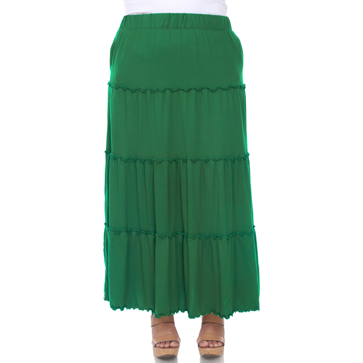 White Mark Women's Plus Size Tiered Maxi Skirt With Pockets - Green, 2x
