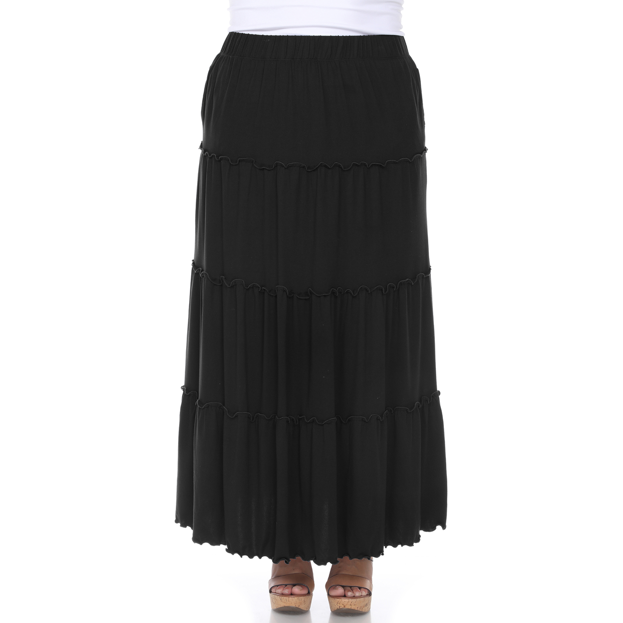 White Mark Women's Plus Size Tiered Maxi Skirt With Pockets - Black, 3x