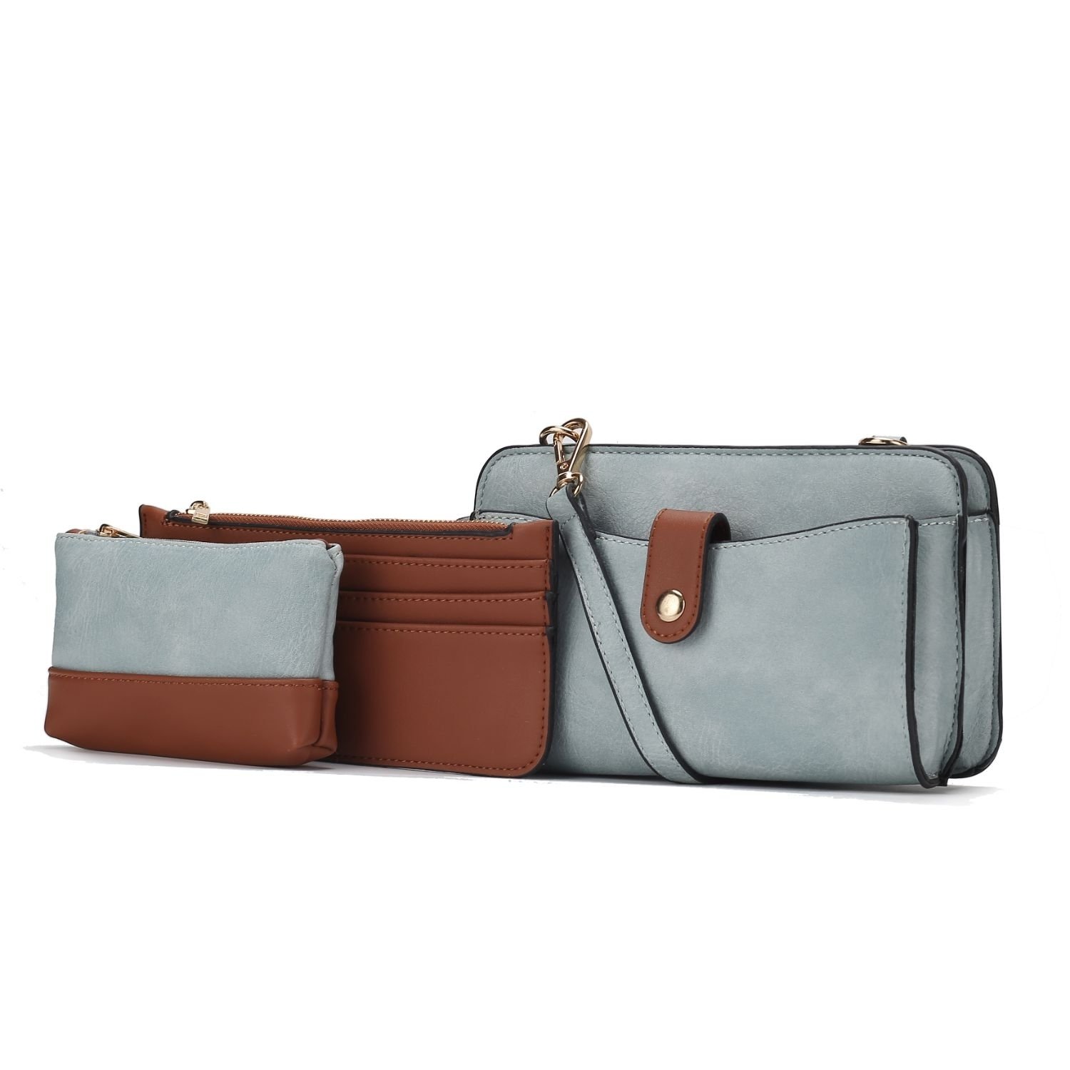 MKF Collection Muriel Vegan Leather Women's Crossbody Bag With Card Holder And Small Pouch - 3 Pieces By Mia K - Light Blue