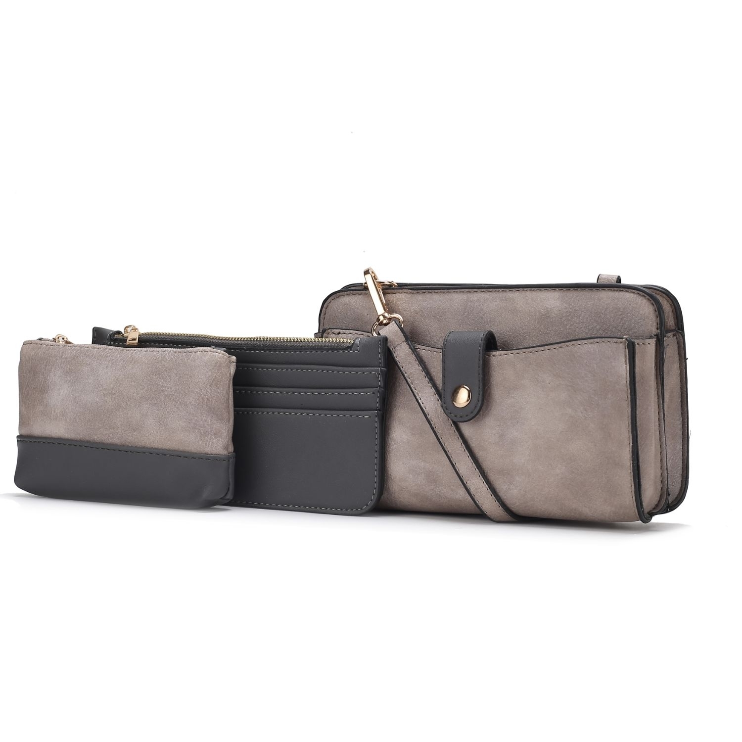 MKF Collection Muriel Vegan Leather Women's Crossbody Bag With Card Holder And Small Pouch - 3 Pieces By Mia K - Light Grey