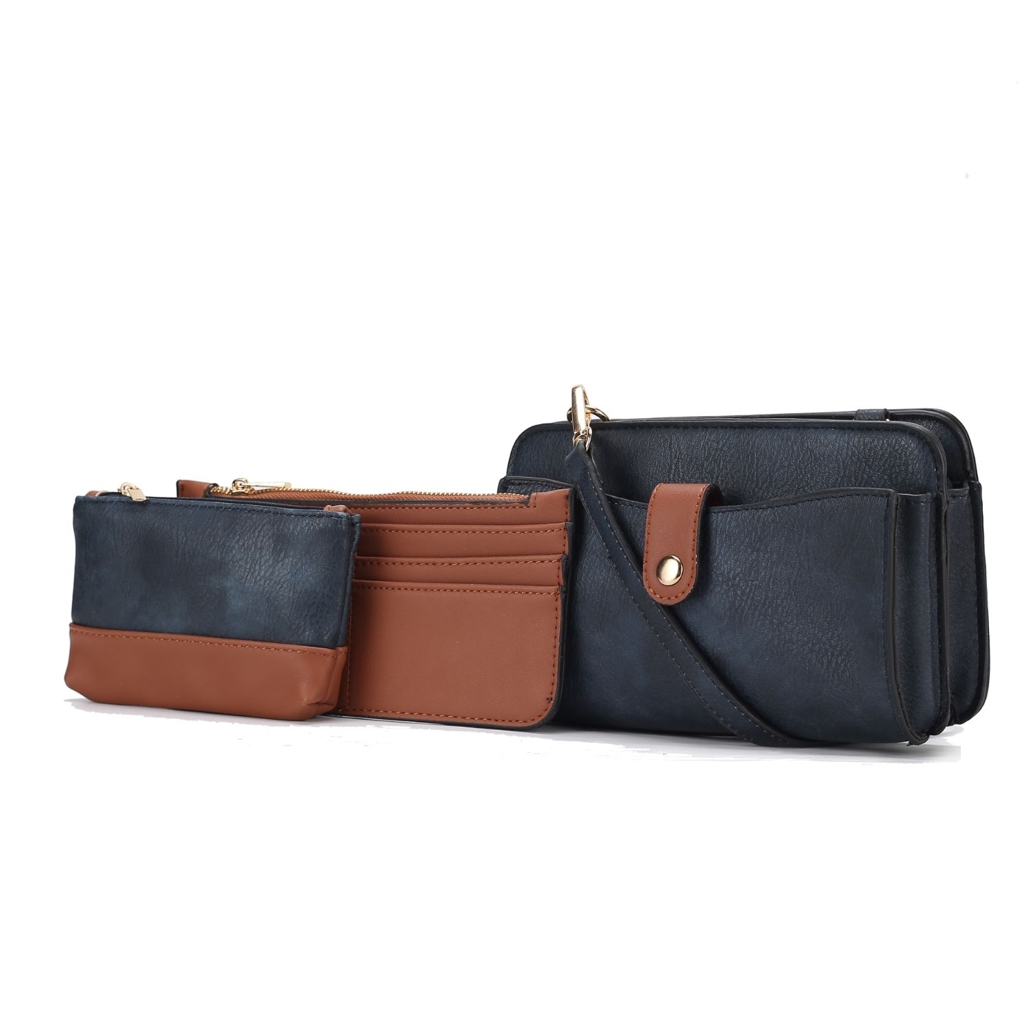 MKF Collection Muriel Vegan Leather Women's Crossbody Bag With Card Holder And Small Pouch - 3 Pieces By Mia K - Navy