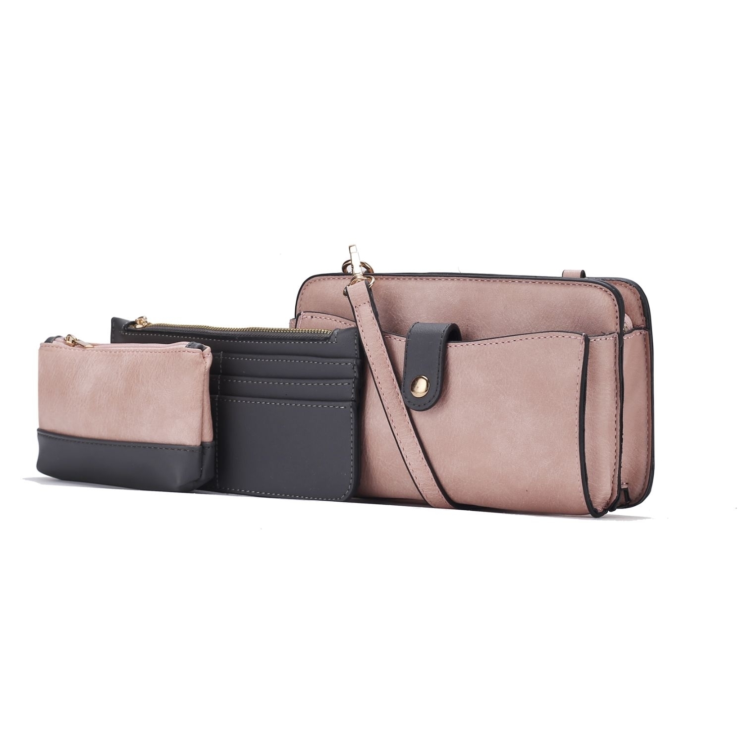 MKF Collection Muriel Vegan Leather Women's Crossbody Bag With Card Holder And Small Pouch - 3 Pieces By Mia K - Pink