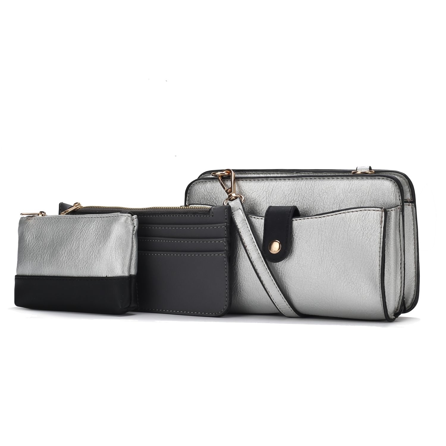 MKF Collection Muriel Vegan Leather Women's Crossbody Bag With Card Holder And Small Pouch - 3 Pieces By Mia K - Pewter