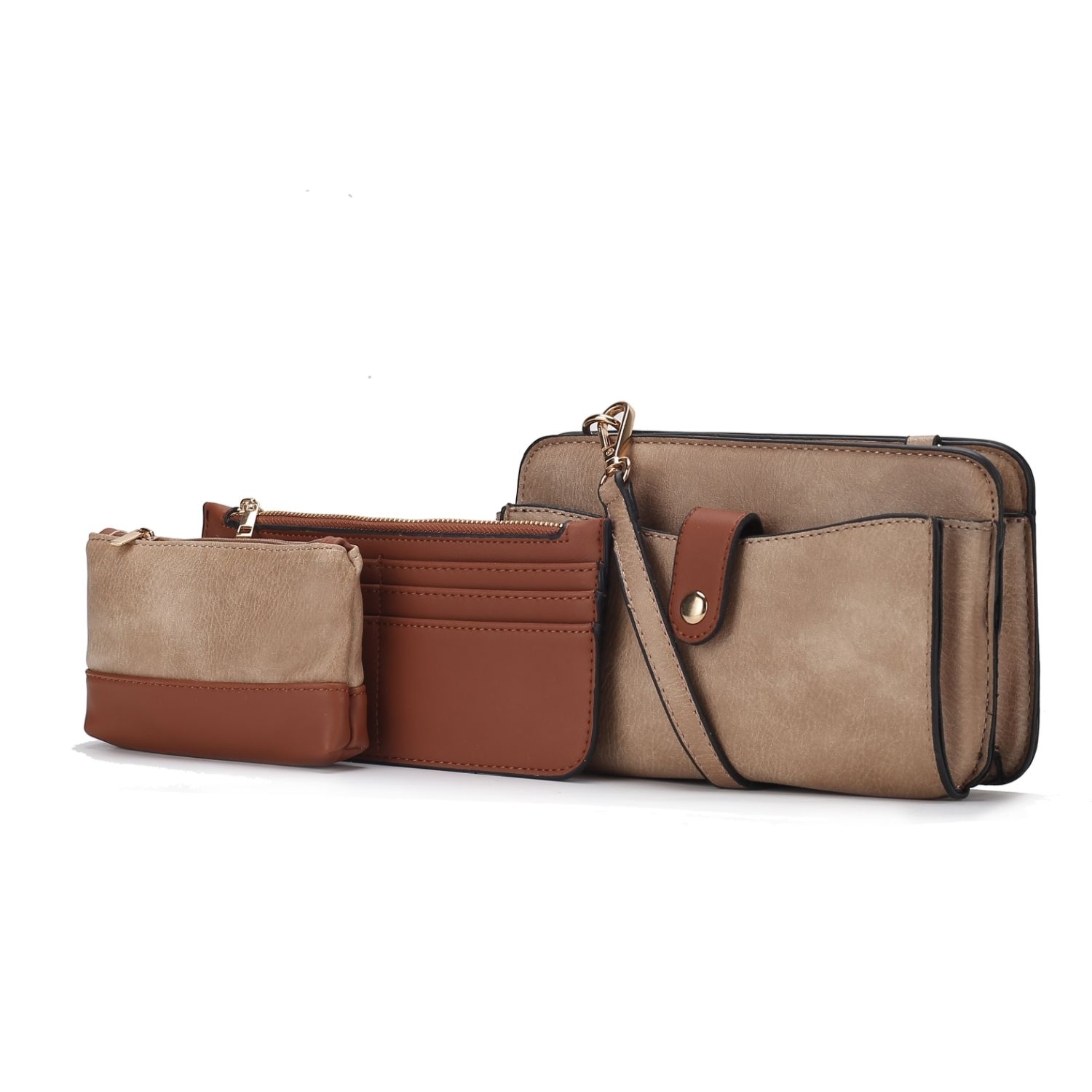 MKF Collection Muriel Vegan Leather Women's Crossbody Bag With Card Holder And Small Pouch - 3 Pieces By Mia K - Taupe