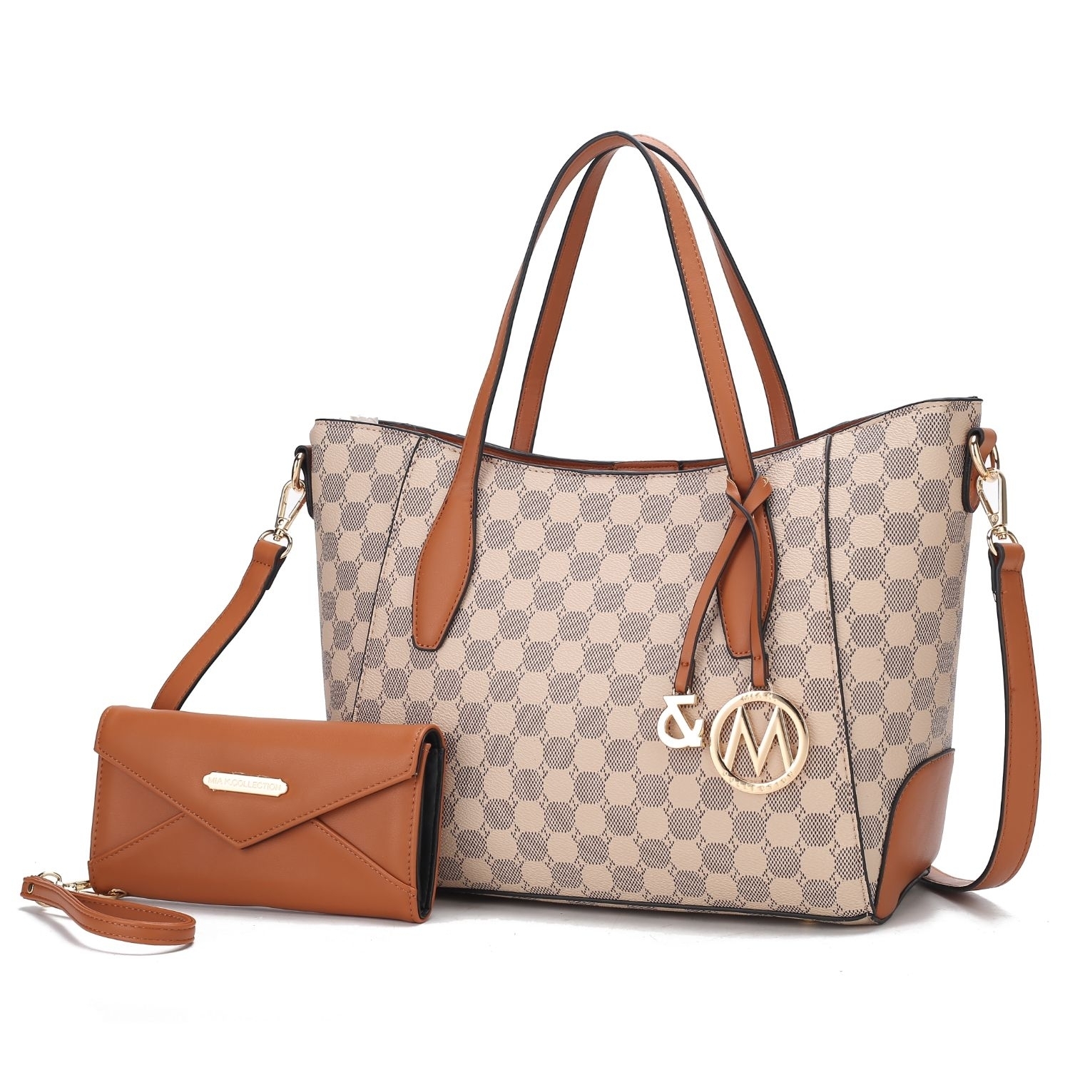 MKF Collection Gianna Vegan Leather Women's Tote With Matching Wallet 2 Pieces By Mia K - Cognac Brown