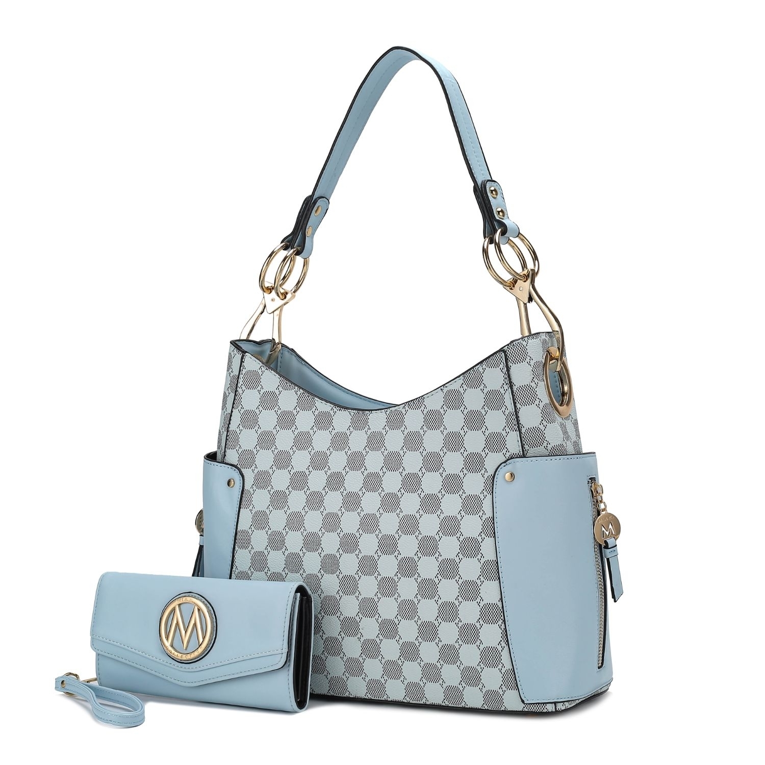 MKF Collection Penelope Circular Print Vegan Leather Women's Shoulder Bag Witch Matching Wallet - 2 Pieces By Mia K - Light Blue