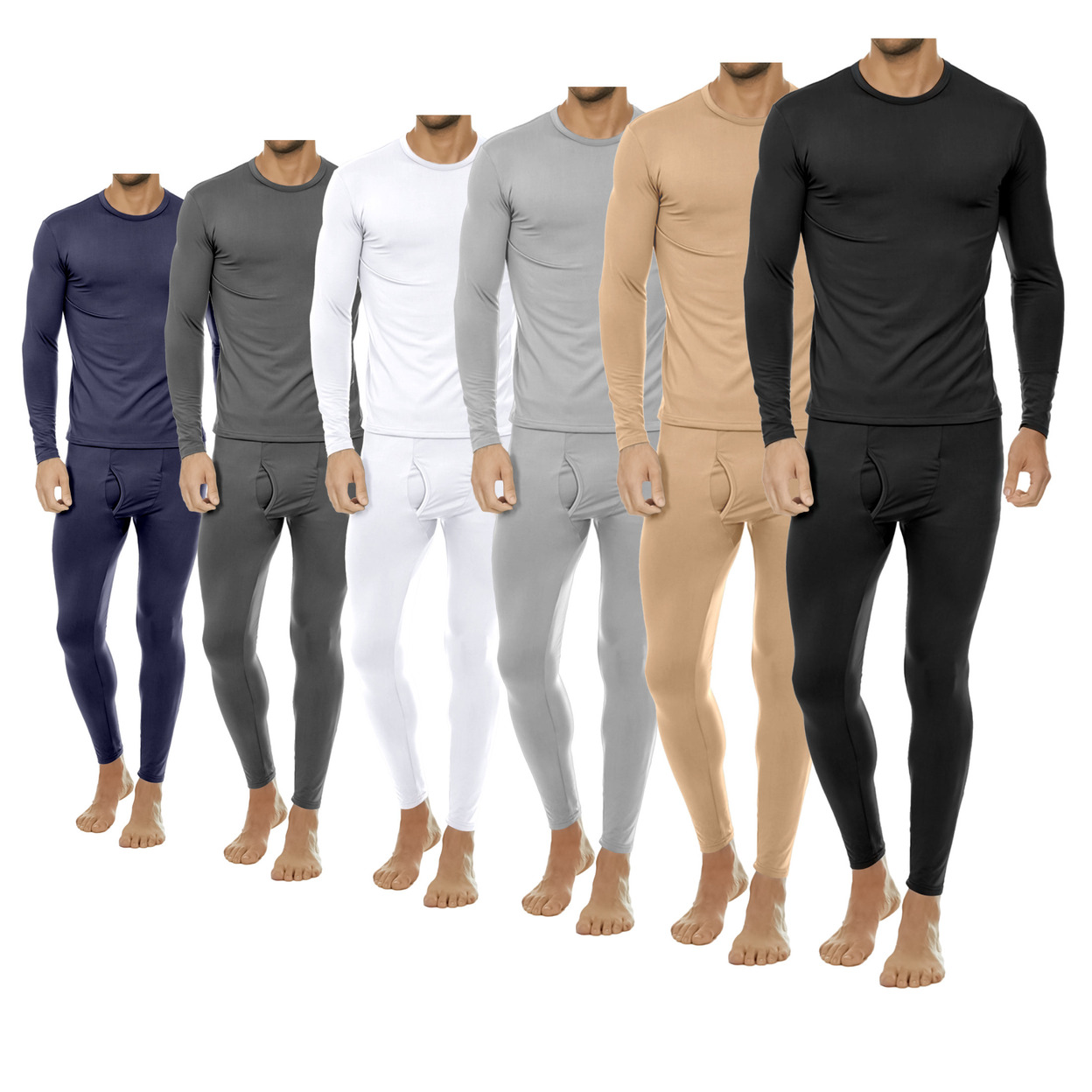 2-Pieces: Men's Winter Warm Fleece Lined Thermal Underwear Set For Cold Weather - Tan, Small