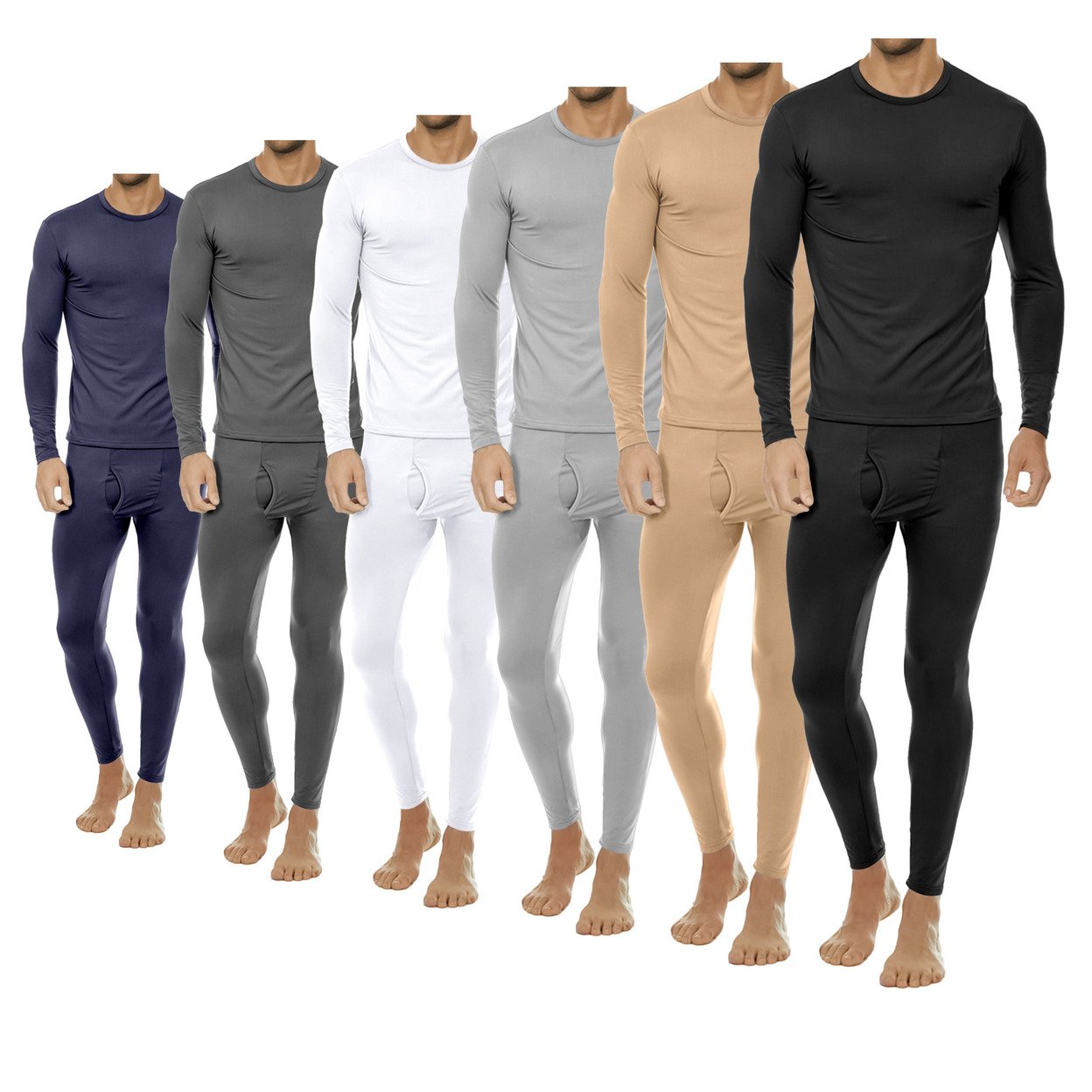 2-Sets: Men's Winter Warm Fleece Lined Thermal Underwear Set For Cold Weather - White&navy, X-large