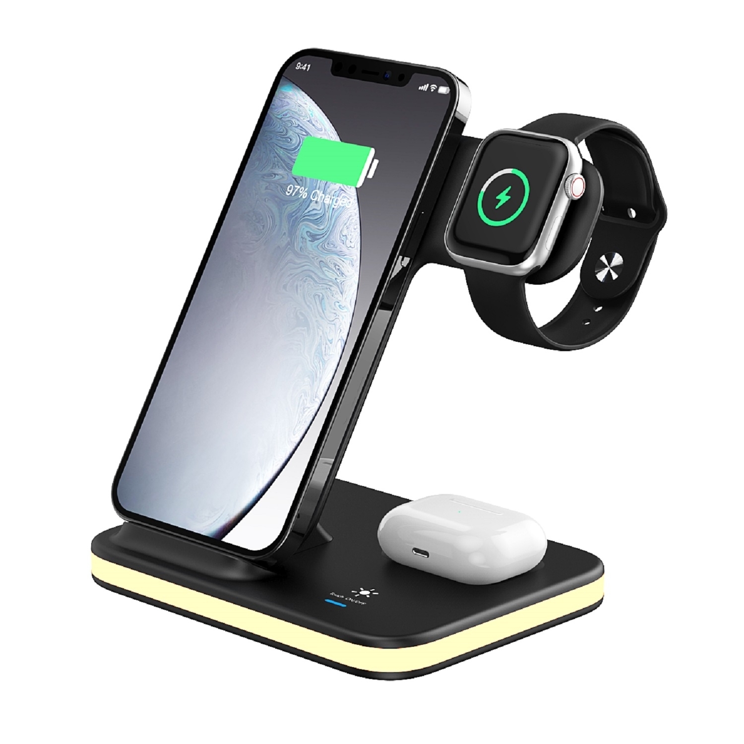 4-in-1 Wireless Charging Stand with Night Light Smartphone, Smartwatch,