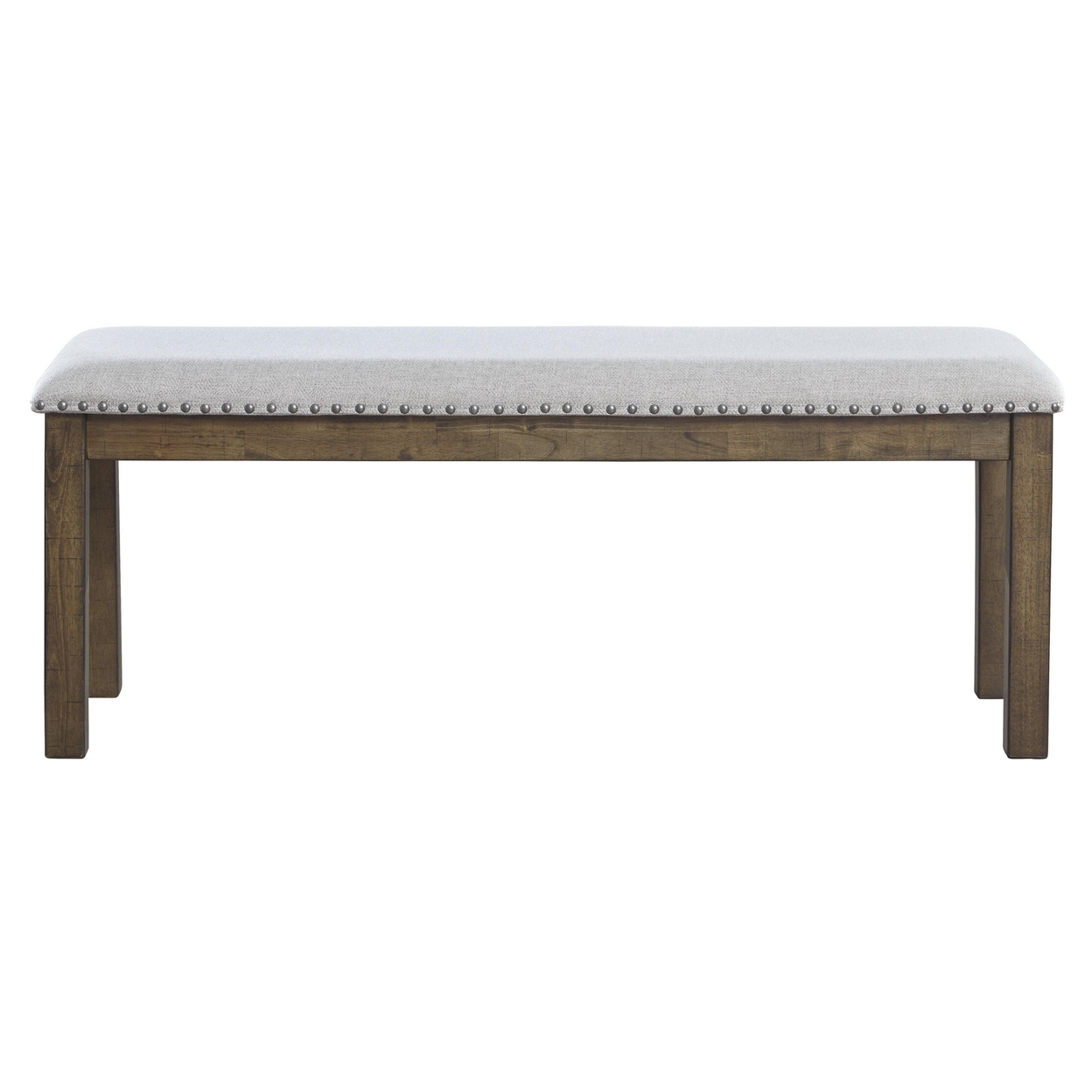 Nailhead Trim Wooden Dining Bench With Fabric Upholstery, Brown And Gray- Saltoro Sherpi
