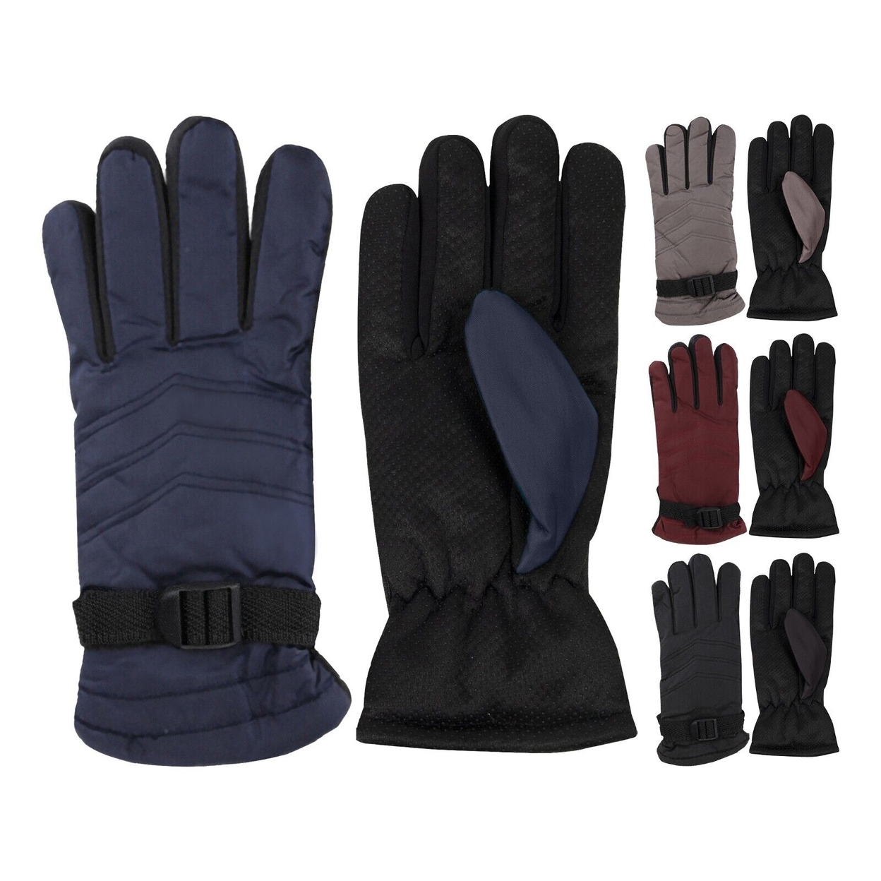 3-Pairs: Women's Cozy Fur Lined Snow Ski Warm Winter Gloves - Black,grey,blue