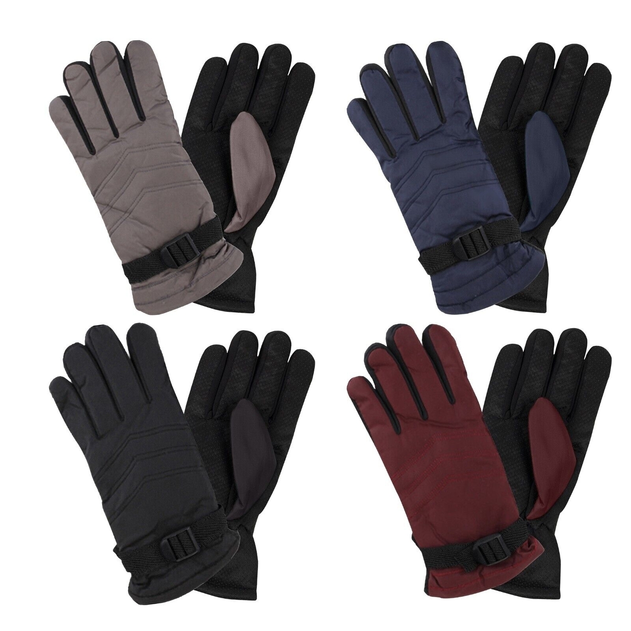 4-Pairs: Women's Cozy Fur Lined Snow Ski Warm Winter Gloves - Black