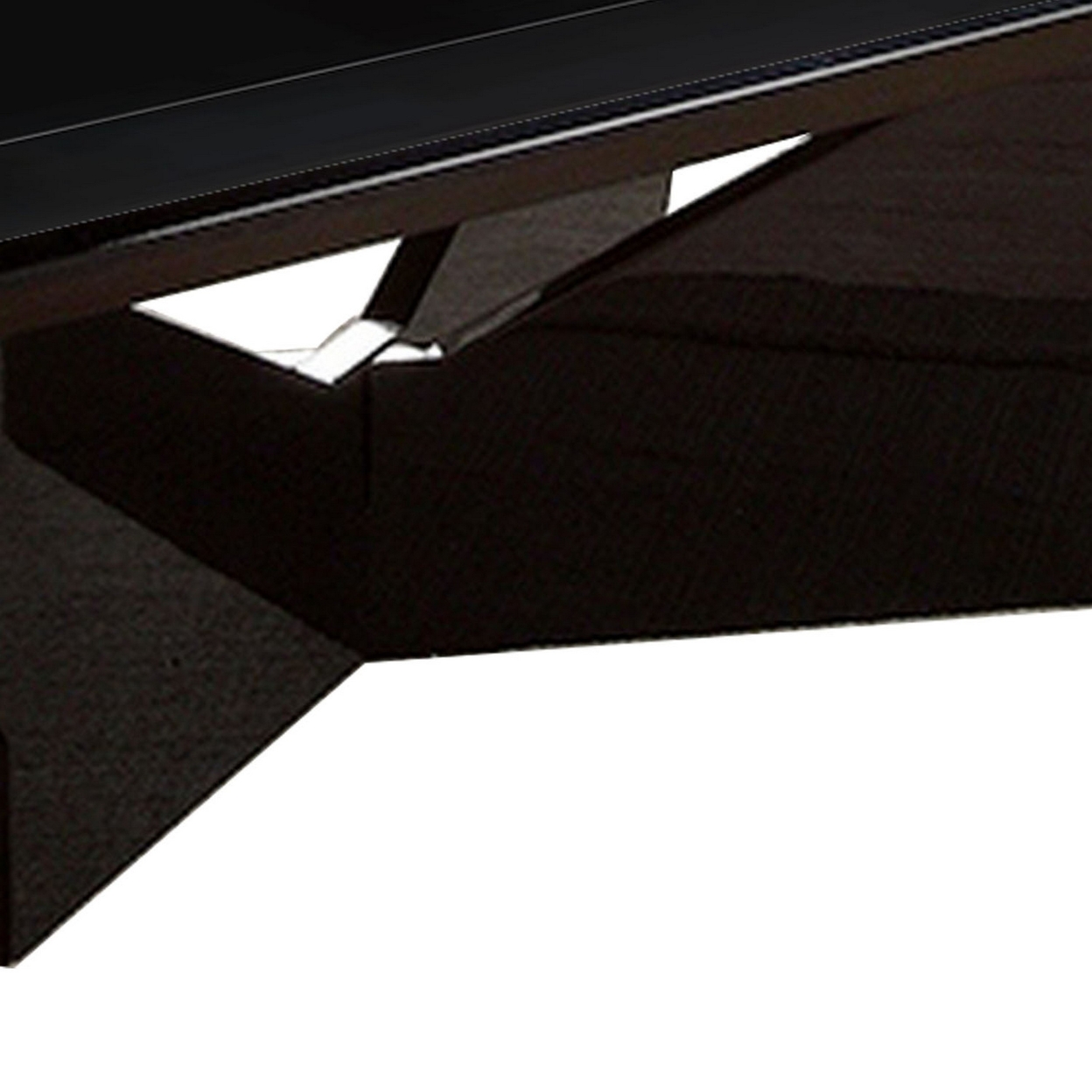Pera 47 Inch Modern Coffee Table, Black Glass Insert, Geometric, Black- Saltoro Sherpi