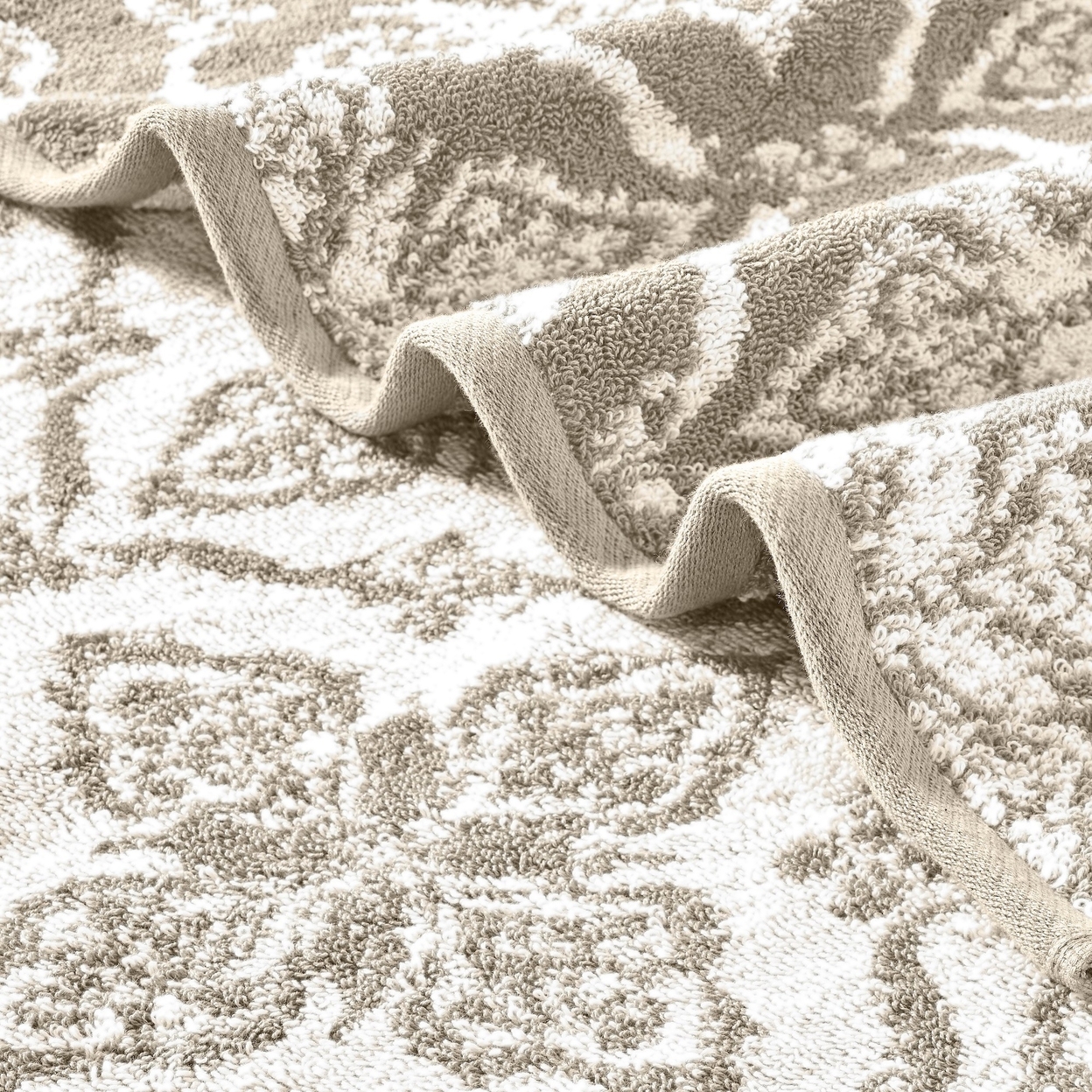 Naja 6pc Cotton Towel Set, Jacquard Pattern, White, Beige By The Urban Port- Saltoro Sherpi
