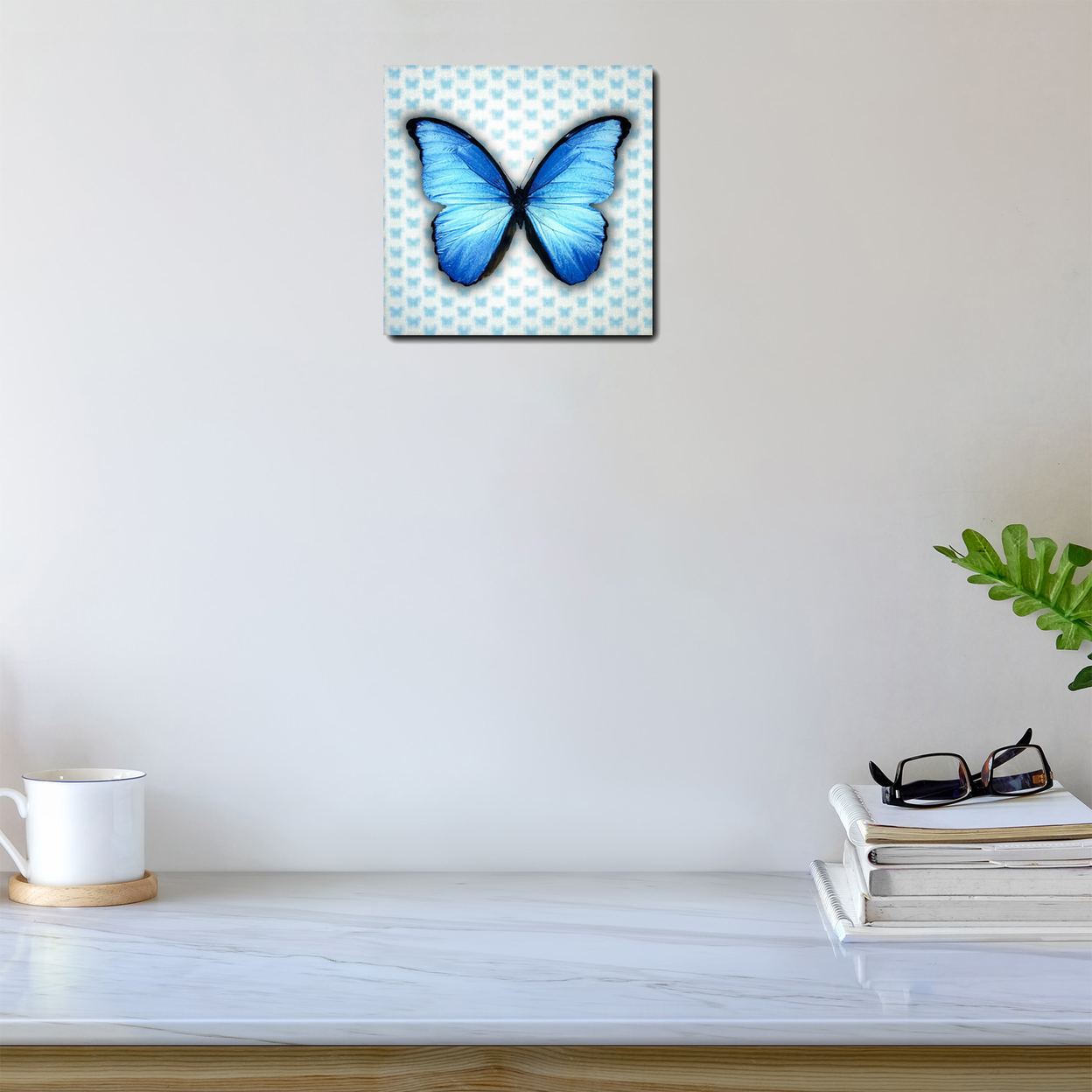 Multi-Dimensional 5D Blue Butterfly Wall Art Print On Strong Polycarbonate Panel W Vibrant Colors - Lenticular Artwork By Matashi (12x12 In)