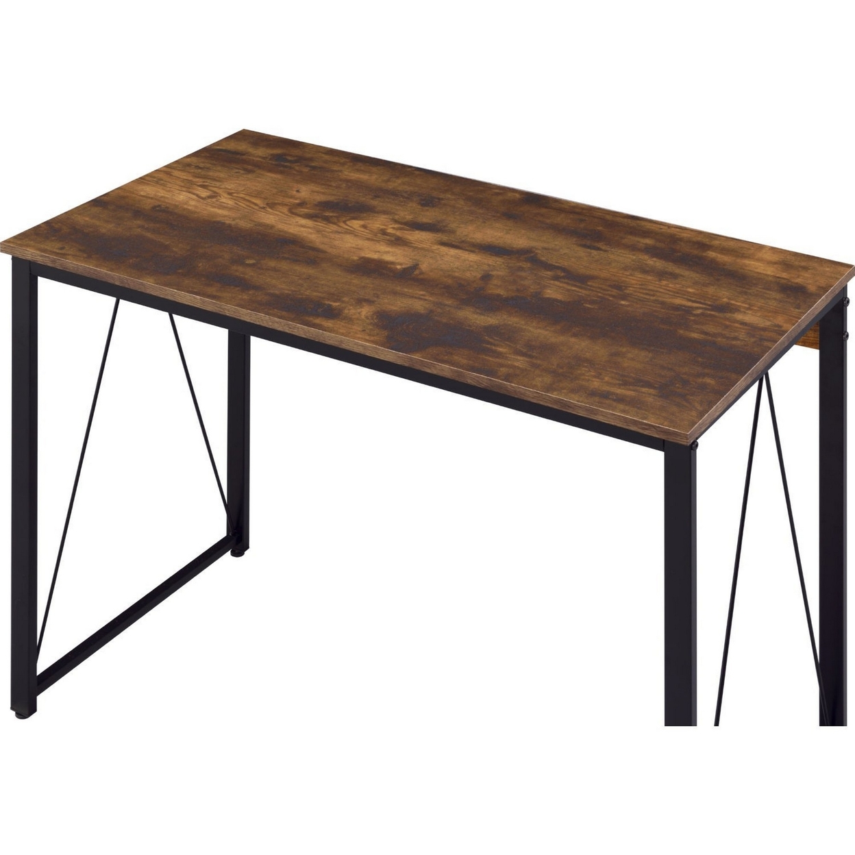 Writing Desk With V Shaped Metal Accent, Rustic Brown- Saltoro Sherpi