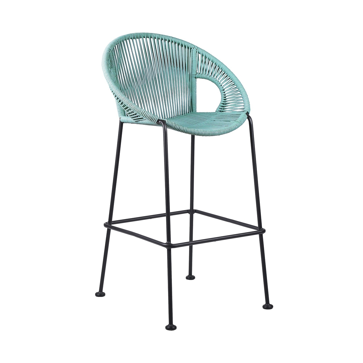 30 Inch Indoor Outdoor Bar Stool With Rounded Rope Woven Seat, Blue- Saltoro Sherpi