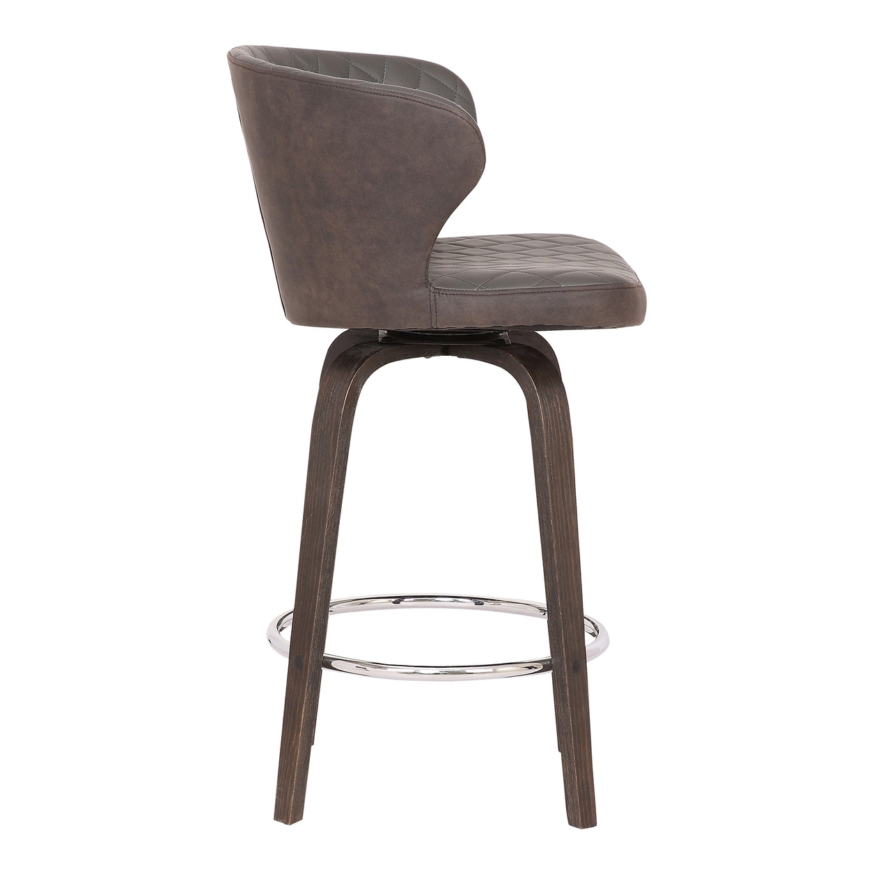 Leatherette Curved Back Swivel Barstool With Angled Legs, Brown- Saltoro Sherpi