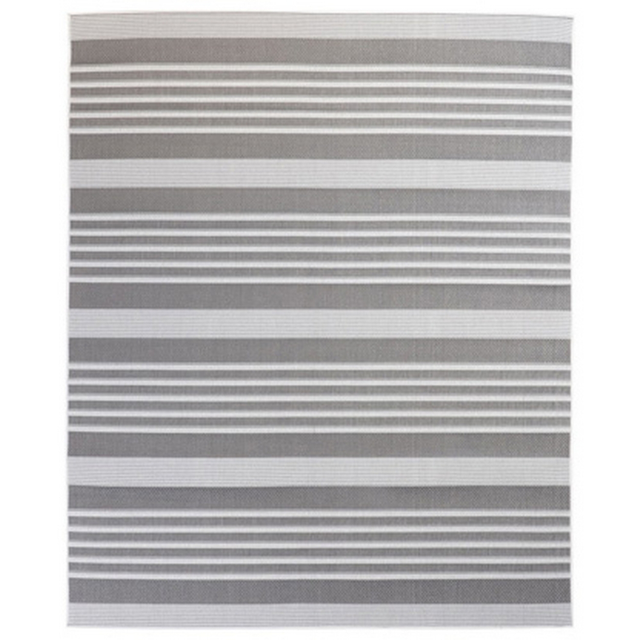 Sue 8 X 10 Soft Area Rug, Rectangular, Clean Stripes, Large, Gray, Cream- Saltoro Sherpi