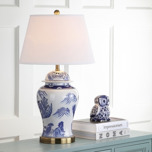 SAFAVIEH Lighting Shanghai Ginger Jar Table Lamp Blue / White