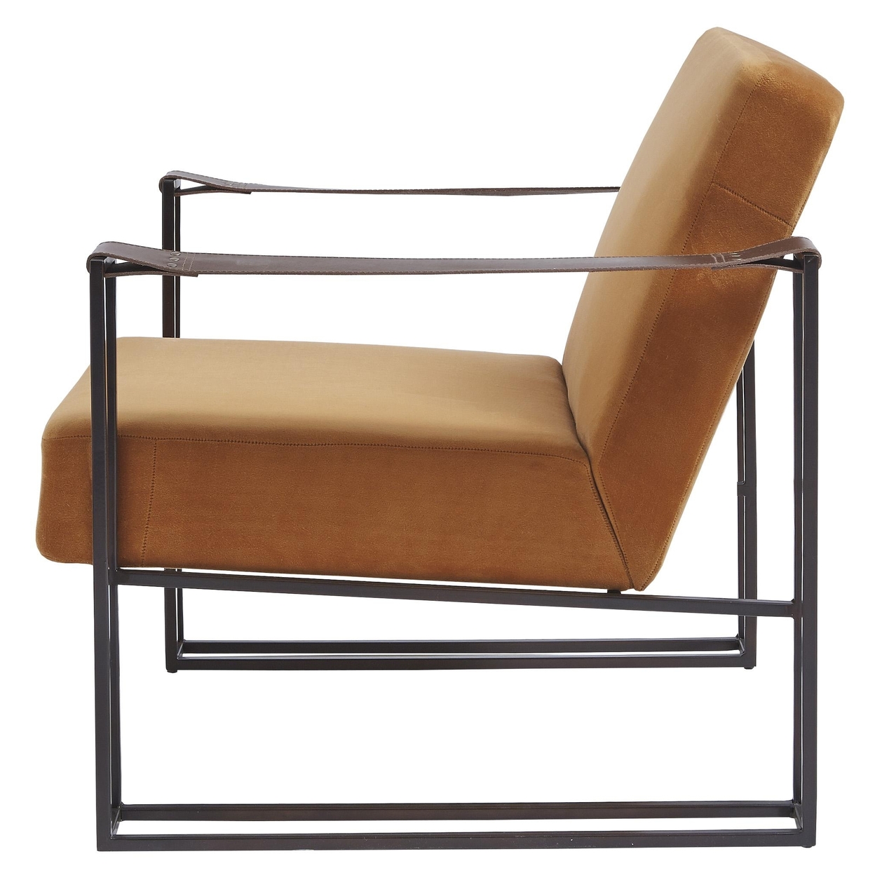 Metal Frame Accent Chair With Padded Seat And Back, Orange And Bronze- Saltoro Sherpi