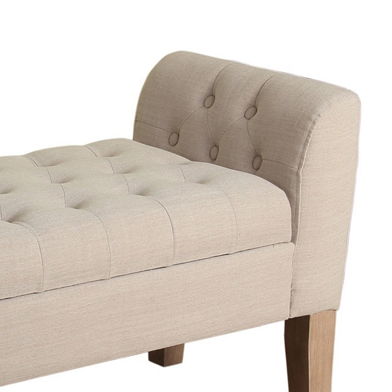 Fabric Upholstered Wooden Bench With Button Tufted Lift Top Storage, Beige- Saltoro Sherpi