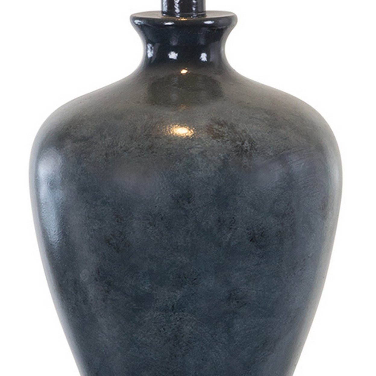 Kiza 29 Inch Table Lamp, Elongated Curved Urn, Dark Gray Stone Design- Saltoro Sherpi