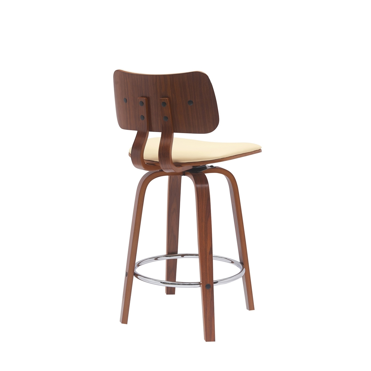 Pino 26 Inch Swivel Counter Stool Chair, Cream Faux Leather, Walnut Brown - Saltoro Sherpi