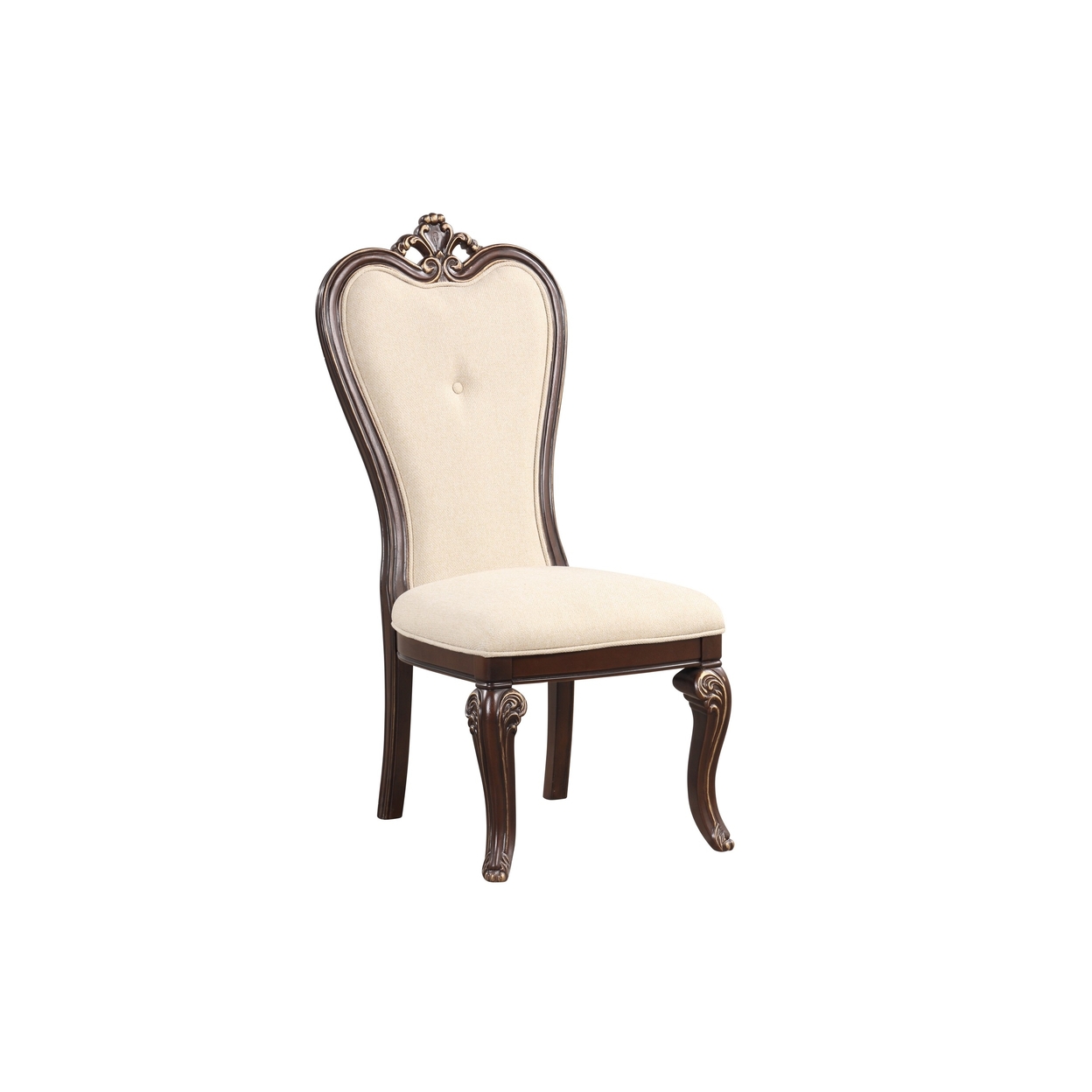 Mike 20 Inch Set Of 2 Dining Chairs, Crown Top, Beige Fabric Brown Wood - Saltoro Sherpi