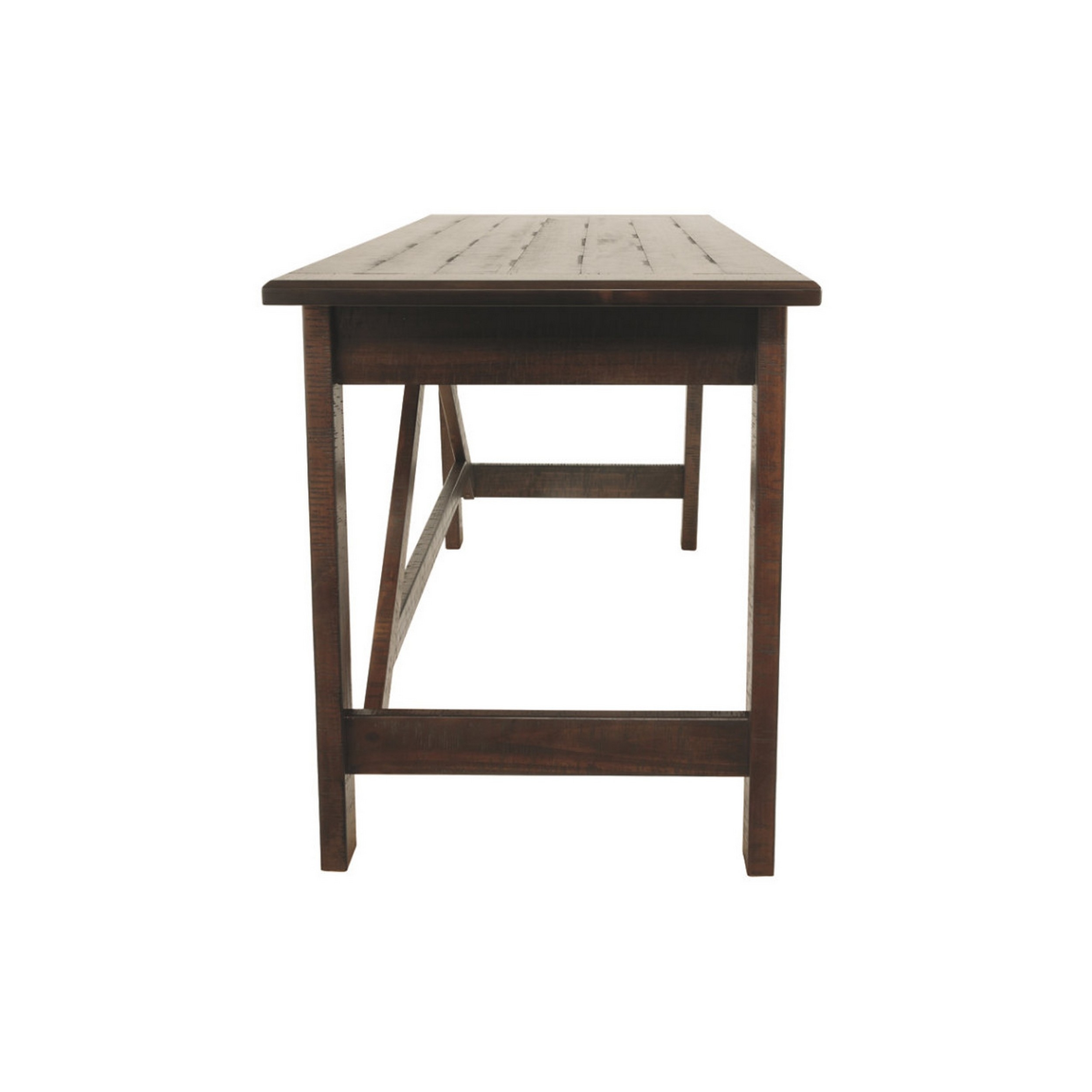 Two Drawers Wooden Desk With Cross Stretcher Brace Design, Large, Brown- Saltoro Sherpi