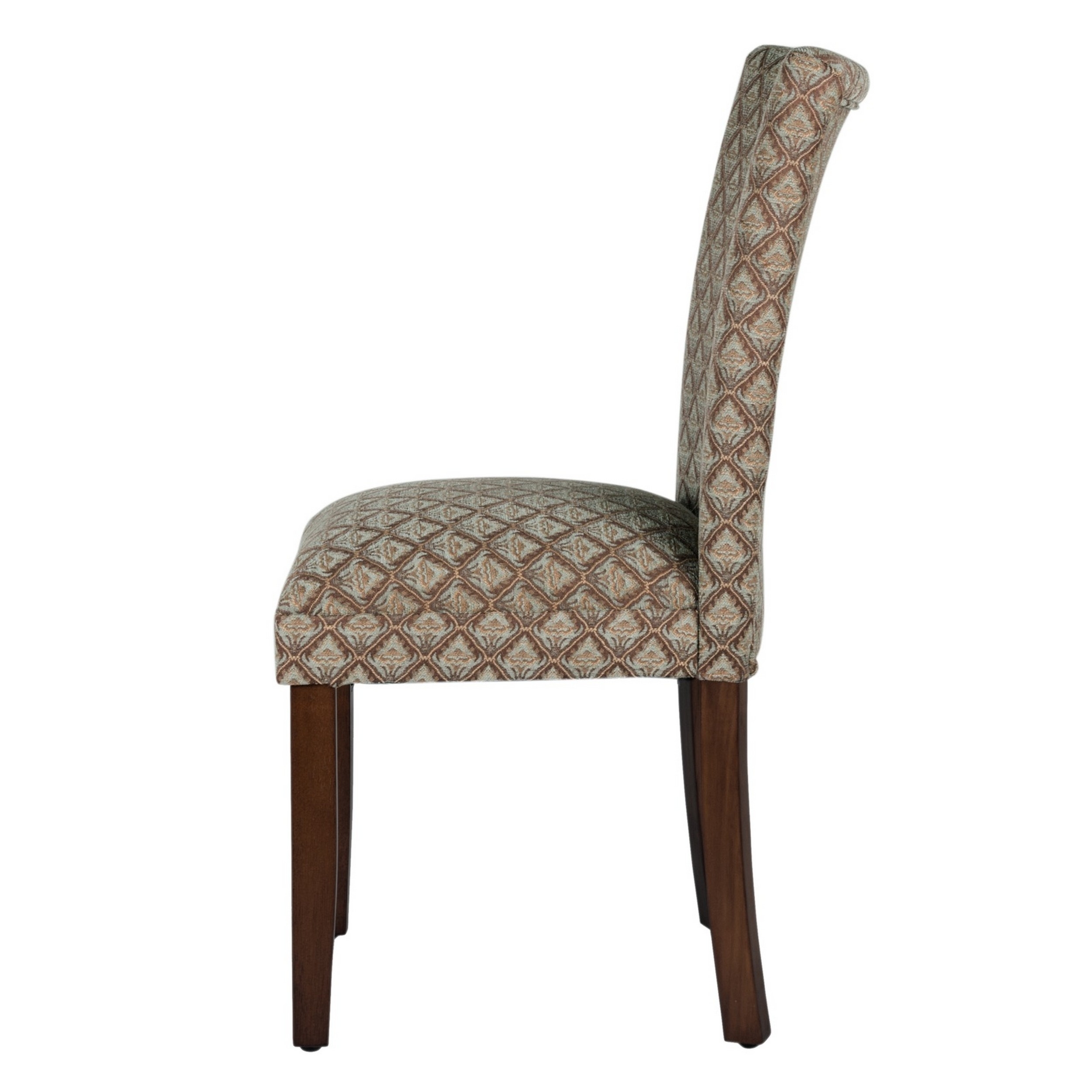 Wooden Parson Dining Chair With Damask Pattern Fabric Upholstery, Multicolor- Saltoro Sherpi