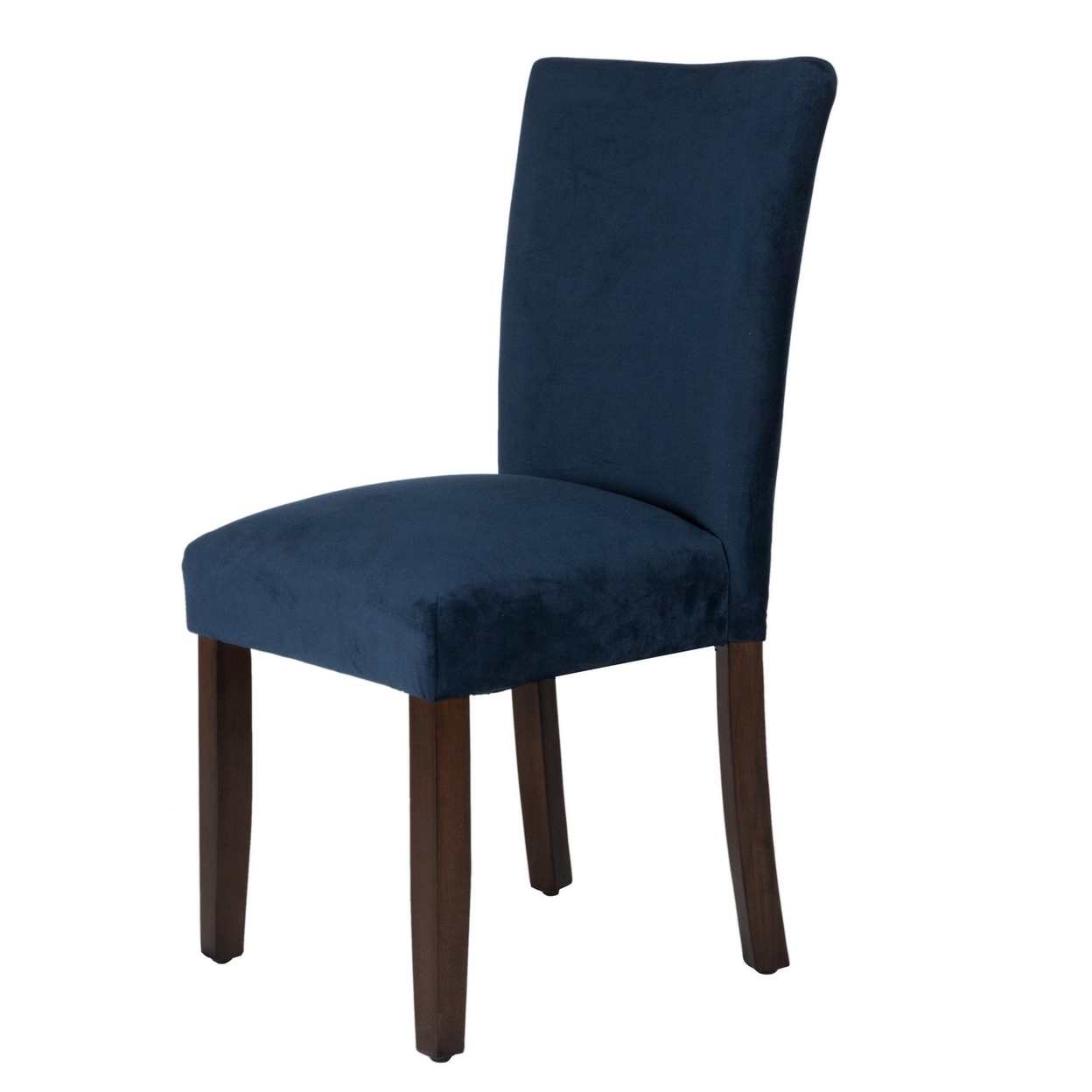 Velvet Upholstered Parsons Dining Chair With Wooden Legs, Navy Blue And Brown, Set Of Two- Saltoro Sherpi