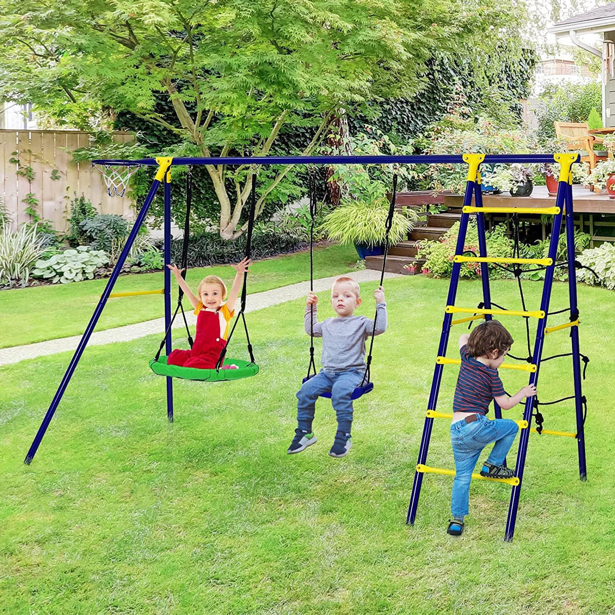 5-In-1 Kids Swing Set For Outdoor W/ Heavy Duty Swing Frame Backyard