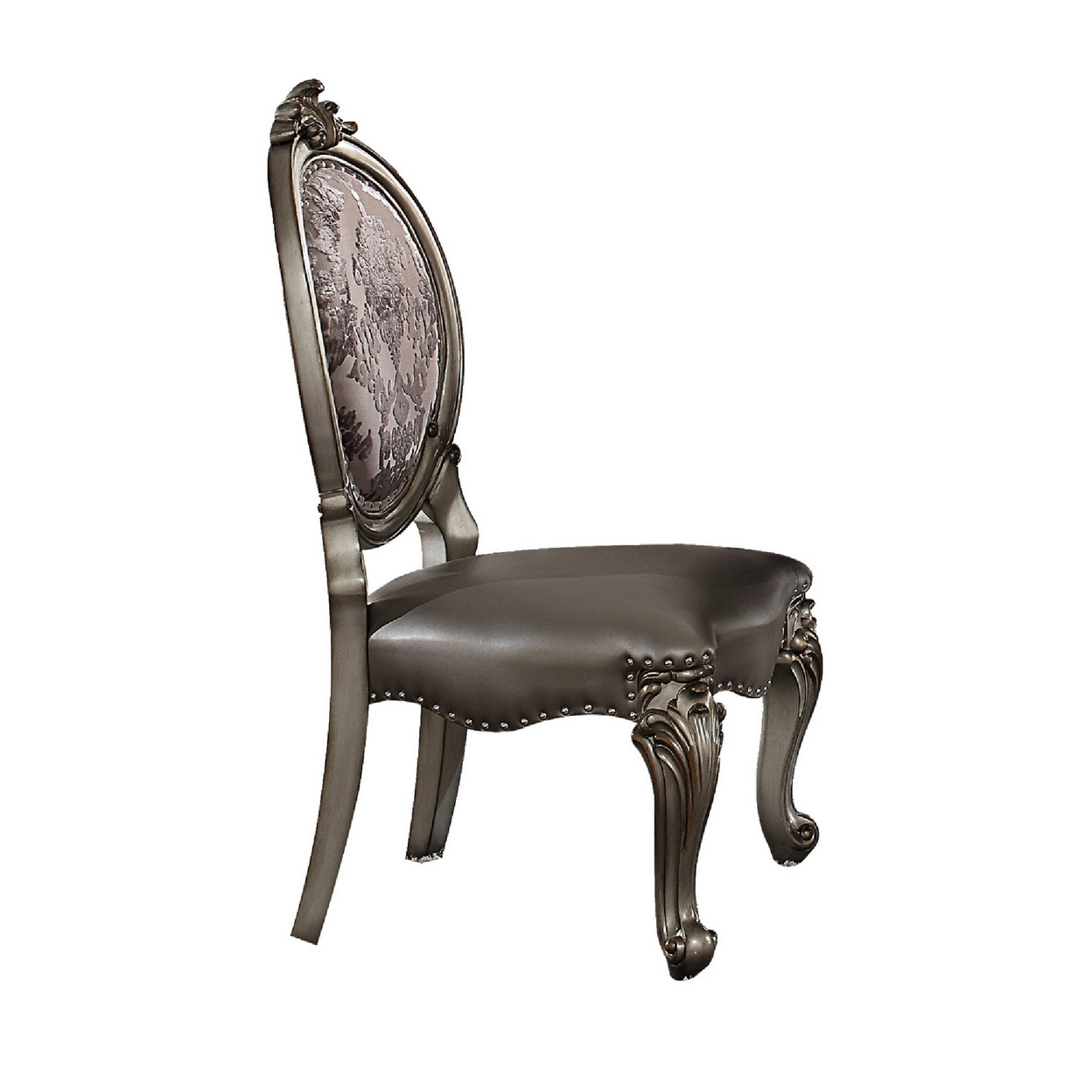Dining Chair, Vegan Leather, Cabriole Legs, Set Of 2, Silver- Saltoro Sherpi