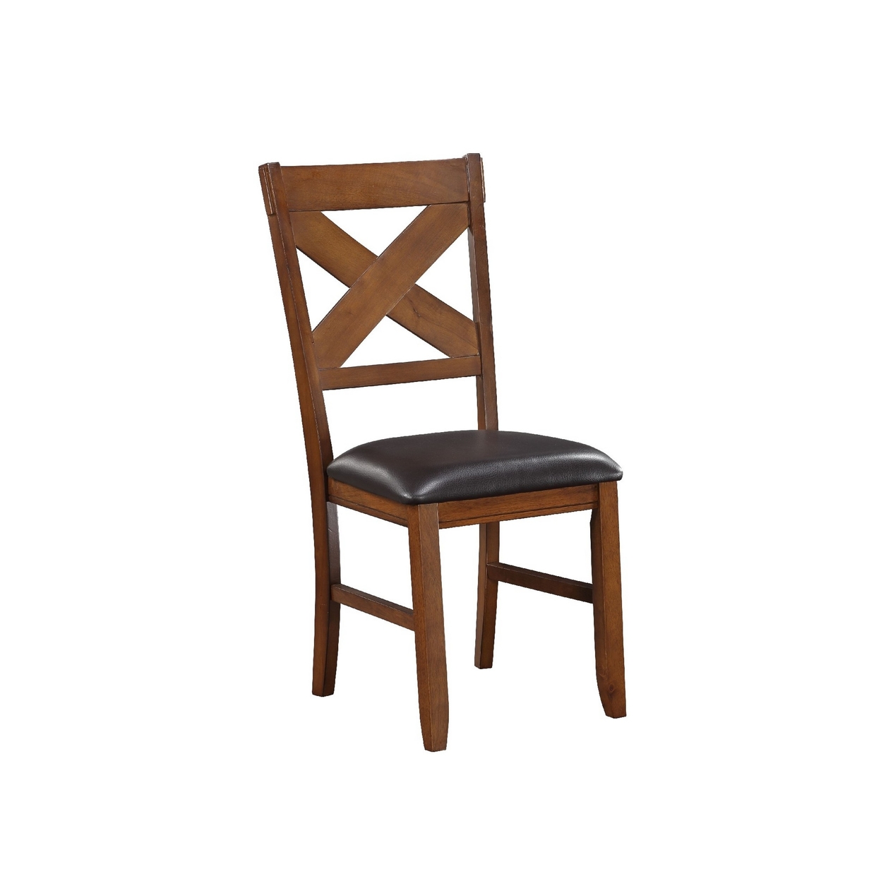 Dining Chair, Vegan Faux Leather, X Backrest, Set Of 2, Brown- Saltoro Sherpi