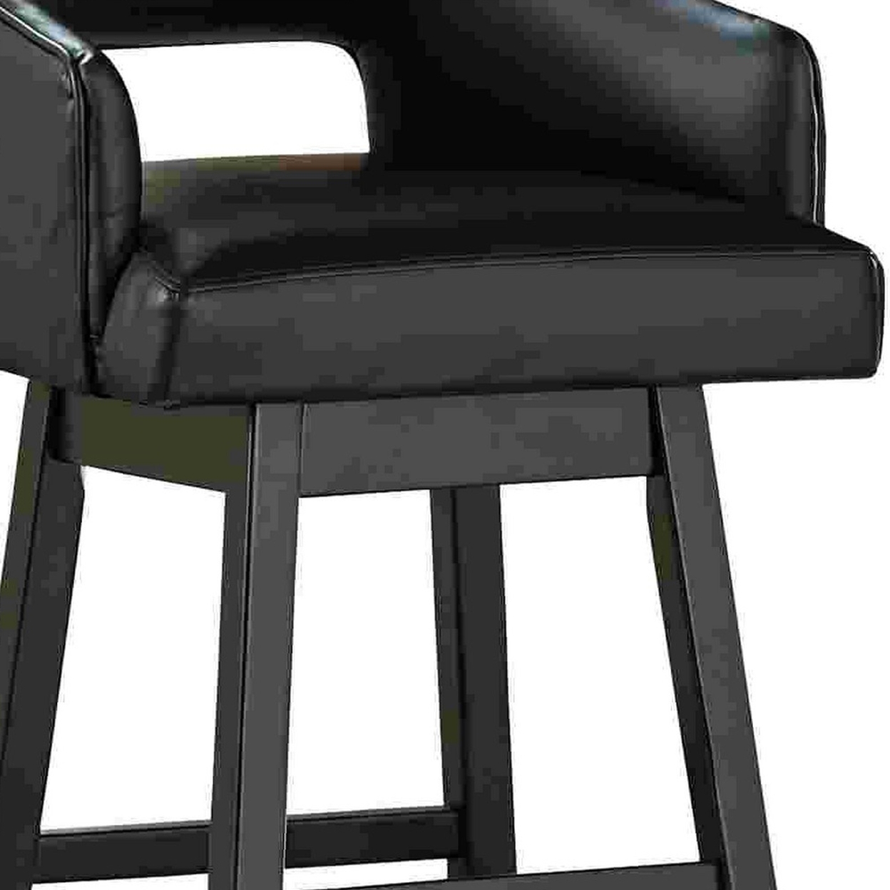 Swivel Barstool With Faux Leather And Countered Back, Set Of 2, Black- Saltoro Sherpi