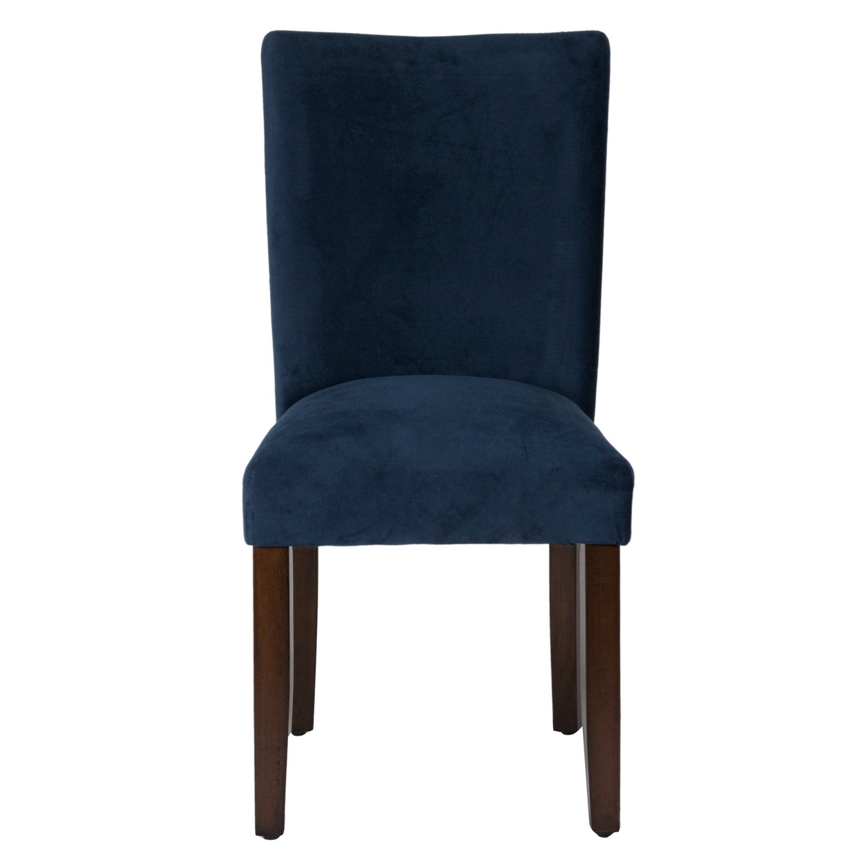 Velvet Upholstered Parsons Dining Chair With Wooden Legs, Navy Blue And Brown, Set Of Two- Saltoro Sherpi