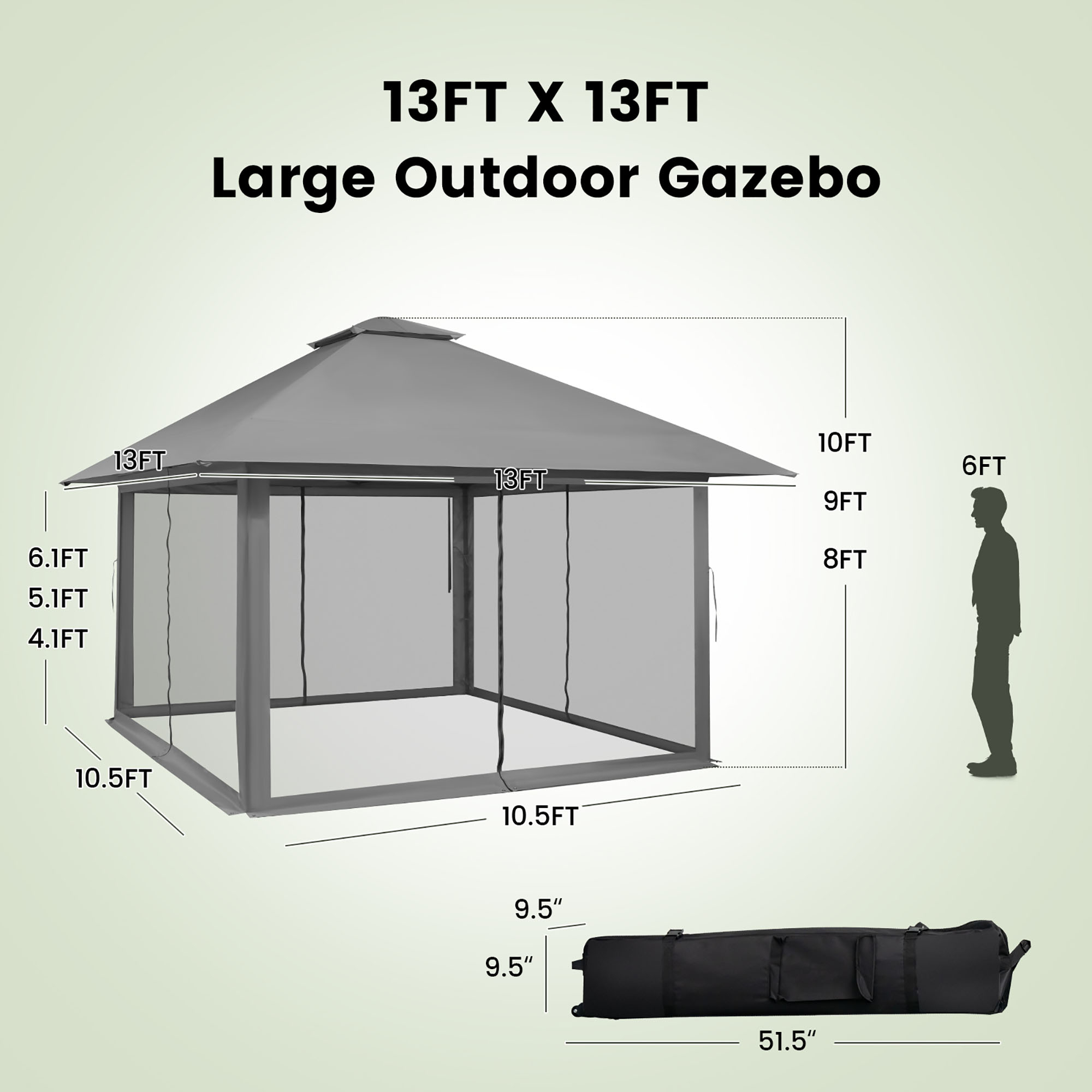 Outdoor Patio 13' X13' Pop Up Canopy Tent UV50+ Adjust Sun Protection W/ Mesh Sidewall Grey