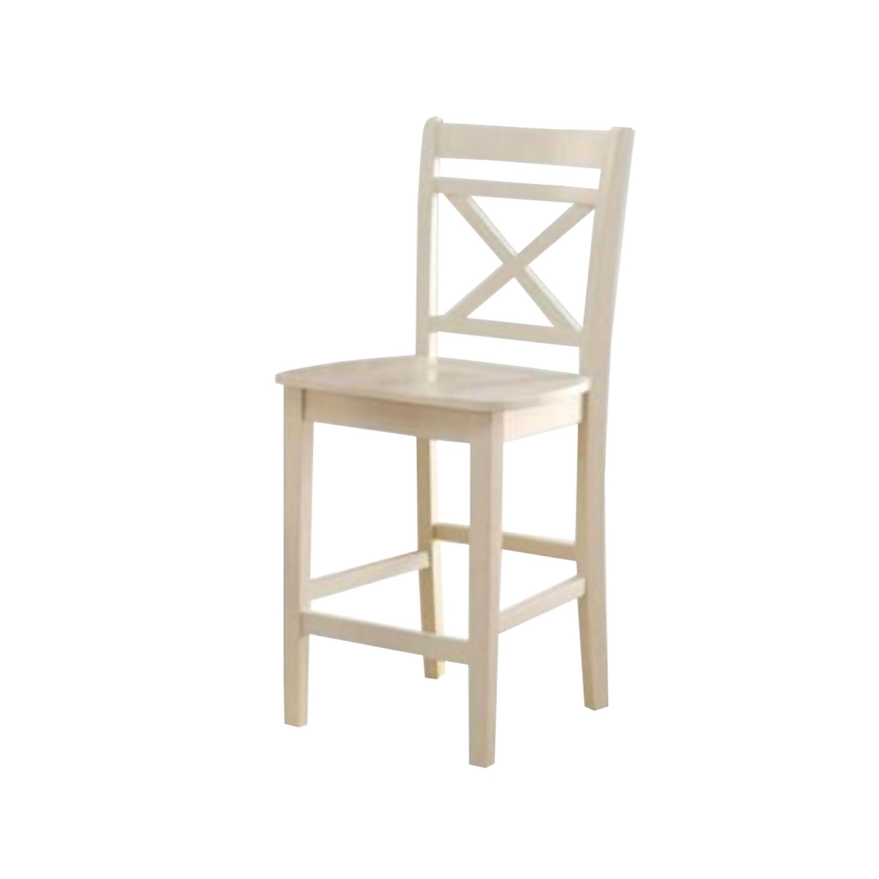 Transitional Style Wooden Counter Height Chair With Cross Back, Set Of 2, Cream- Saltoro Sherpi