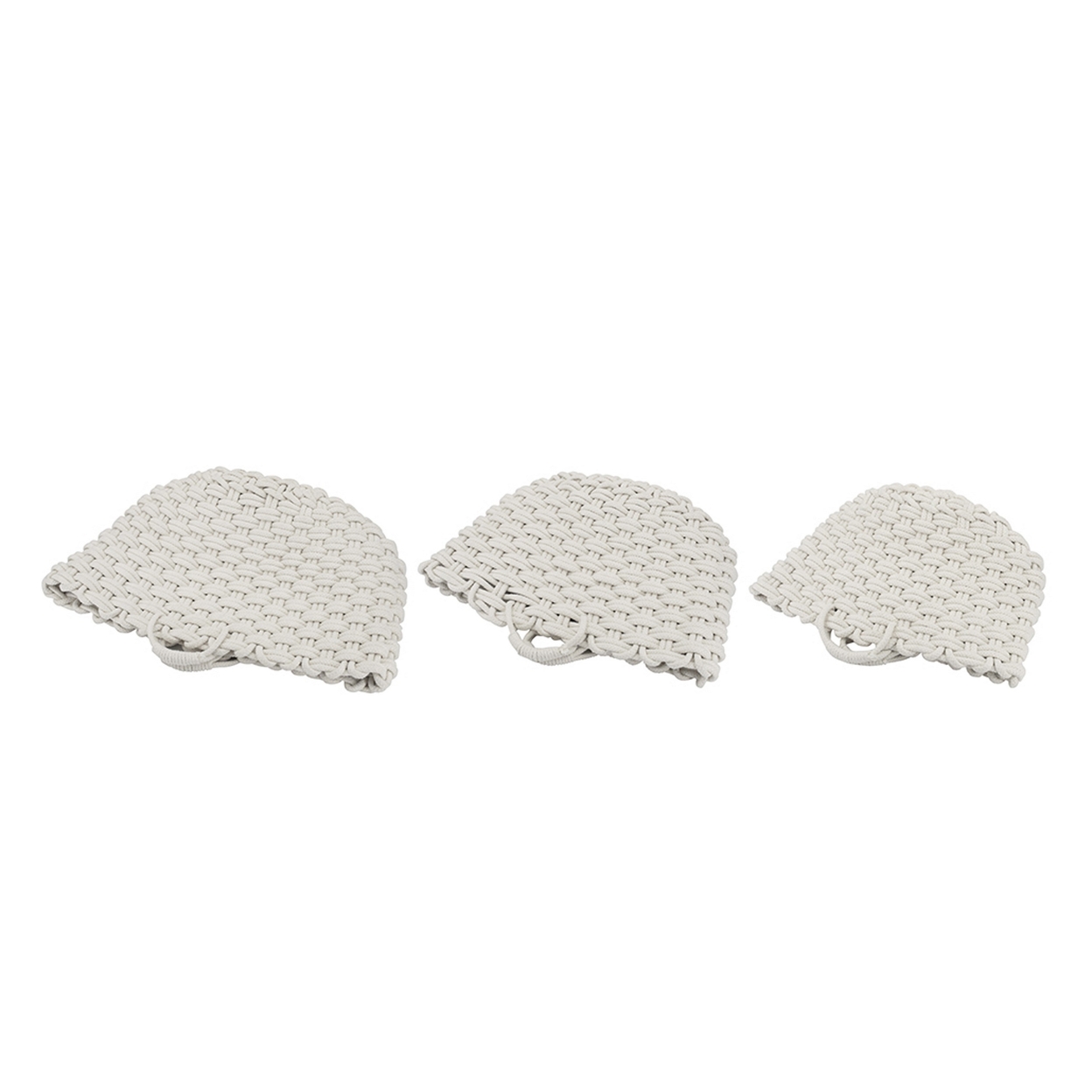 Set Of 3 Baskets, Woven Rope Design, Cotton And Polyester Fabric, White- Saltoro Sherpi